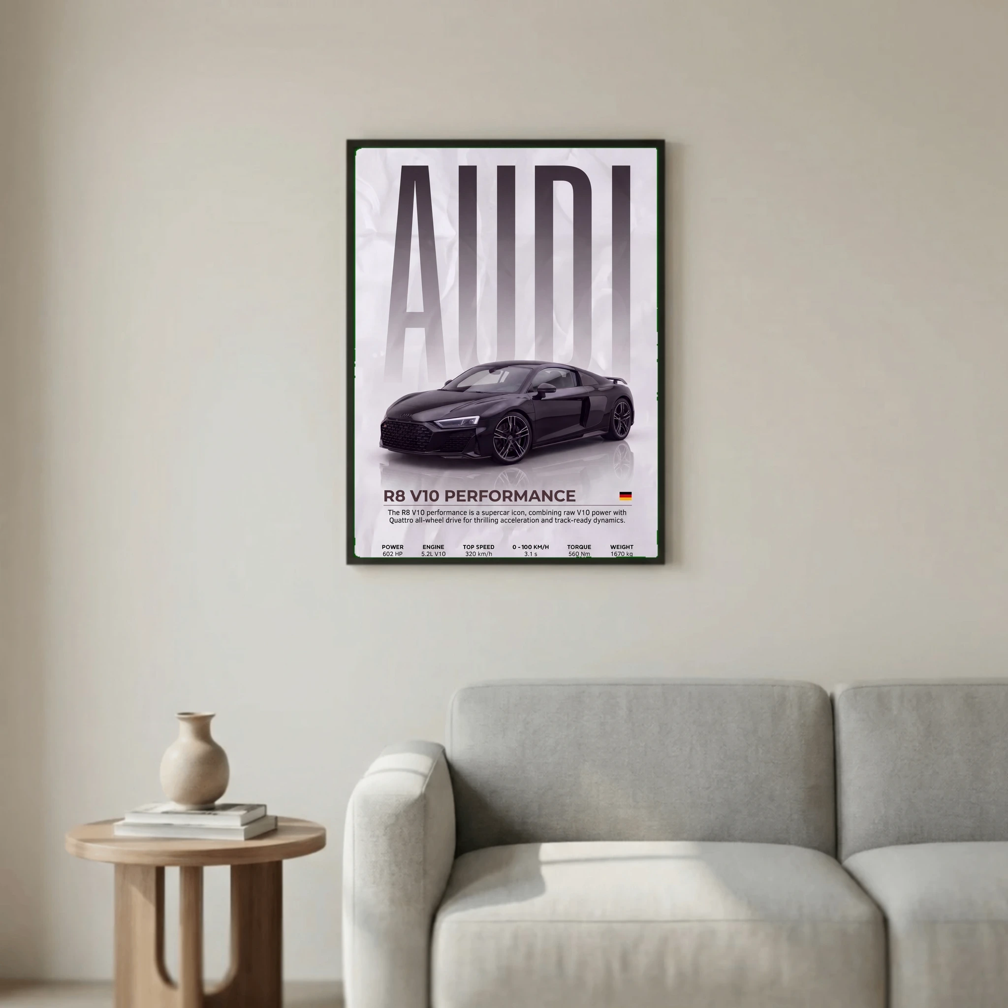 Audi R8 V10 Poster – Modern Supercar Wall Art