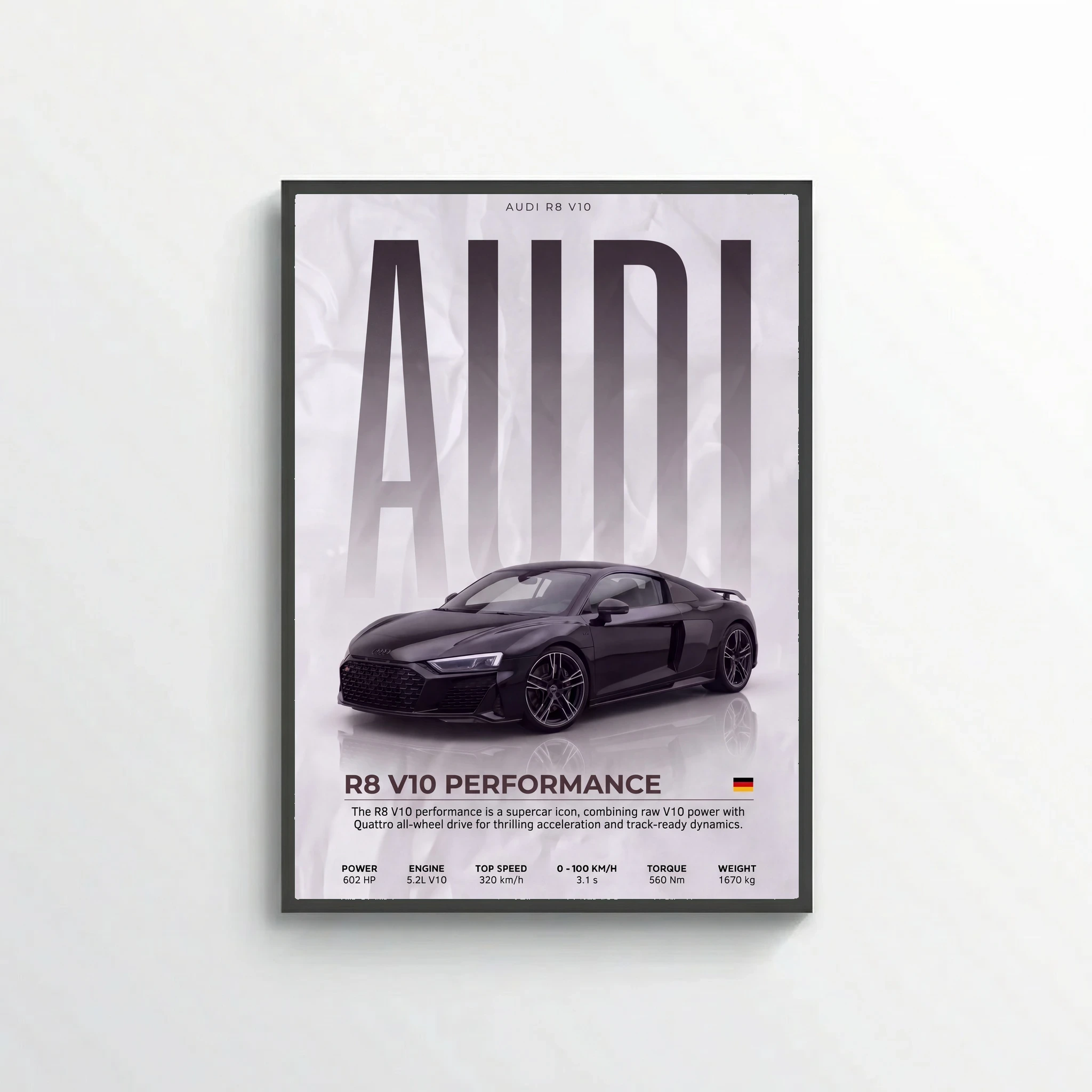 Audi R8 V10 Poster – Modern Supercar Wall Art