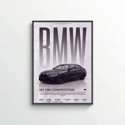 BMW M3 G80 Competition Poster – Modern Performance Car Wall Art