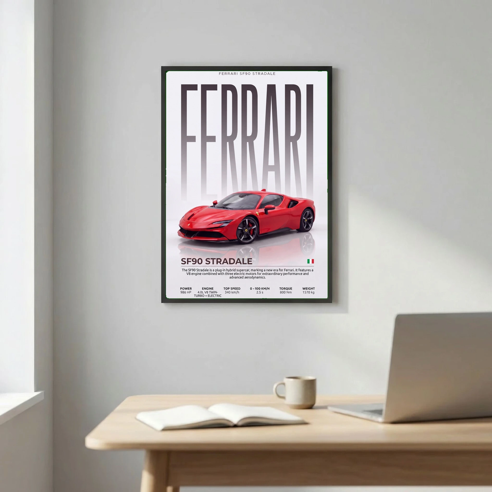 Ferrari SF90 Stradale Poster – Modern Supercar Wall Art