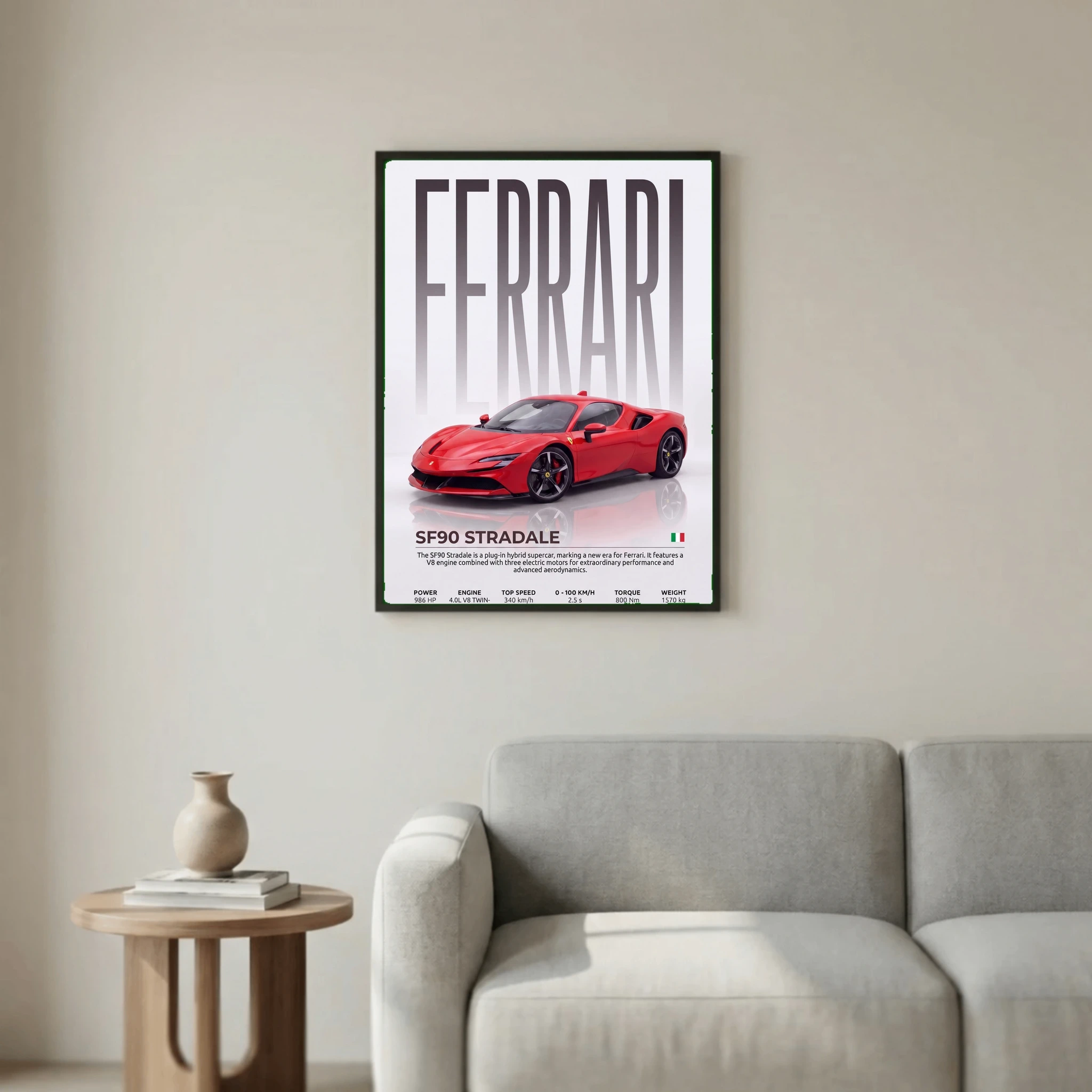 Ferrari SF90 Stradale Poster – Modern Supercar Wall Art