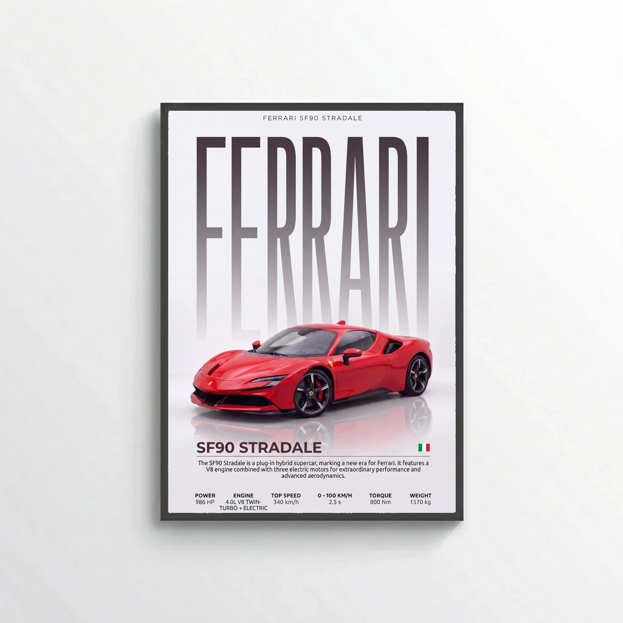 Ferrari SF90 Stradale Poster – Modern Supercar Wall Art