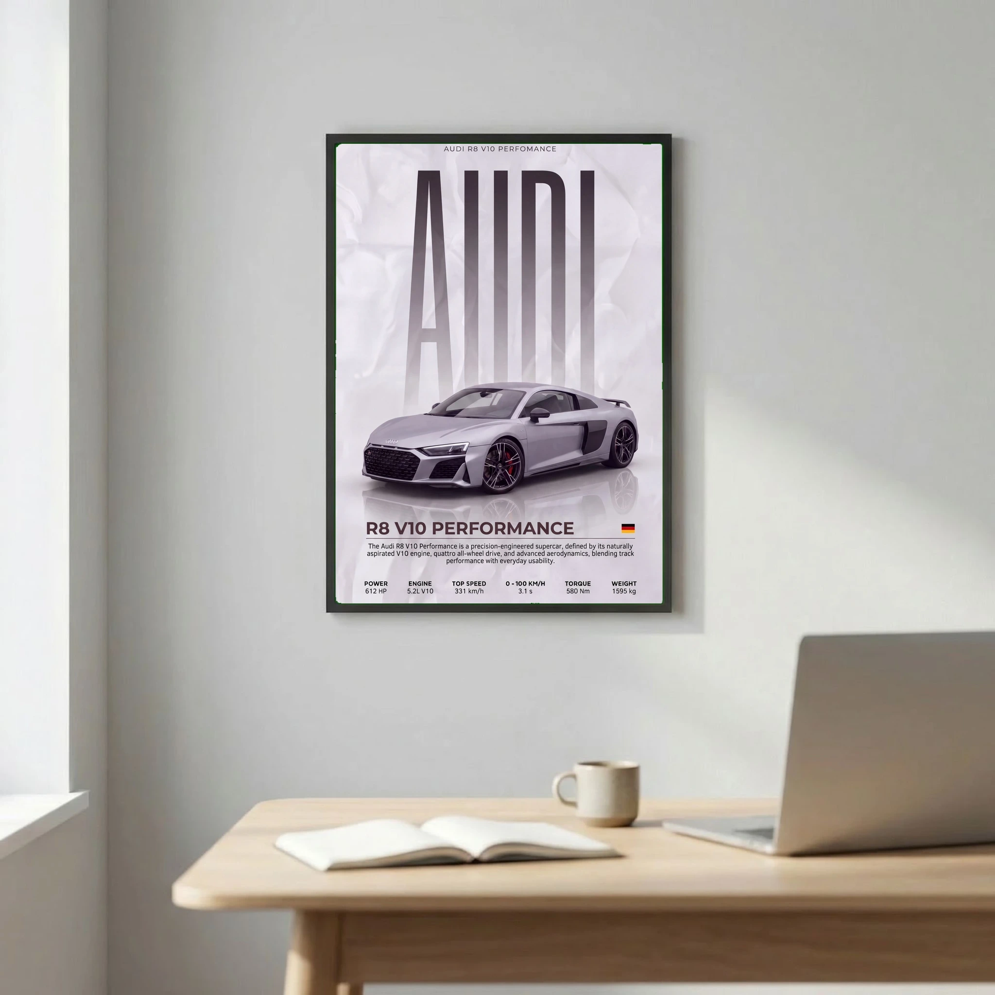 Audi R8 V10 Performance Poster – Modern Supercar Wall Art