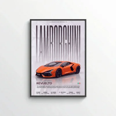 Orange Lamborghini Revuelto Poster – Modern Hybrid Supercar Wall Art