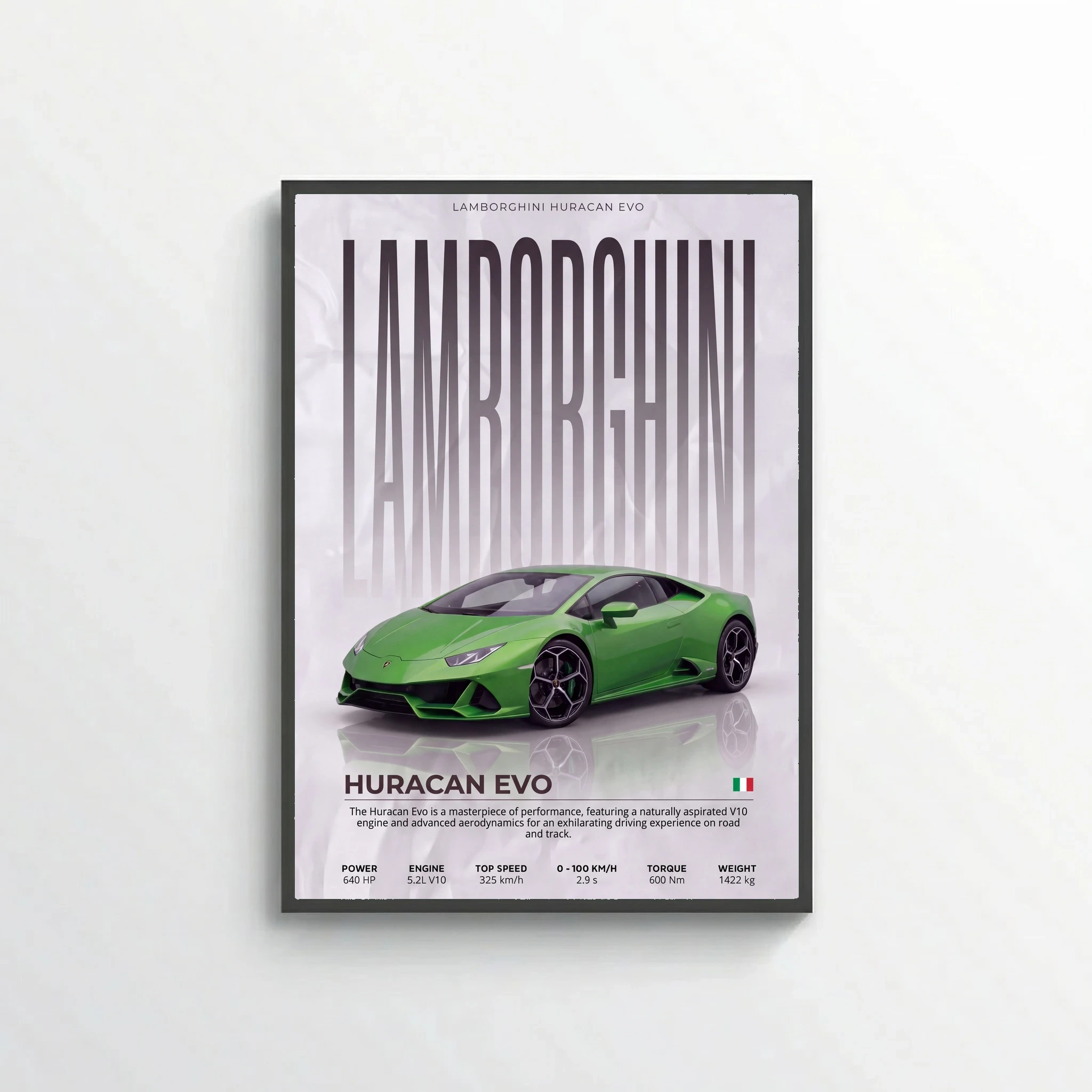 Green Lamborghini Huracán EVO Poster – Modern Supercar Wall Art