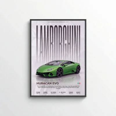 Green Lamborghini Huracán EVO Poster – Modern Supercar Wall Art
