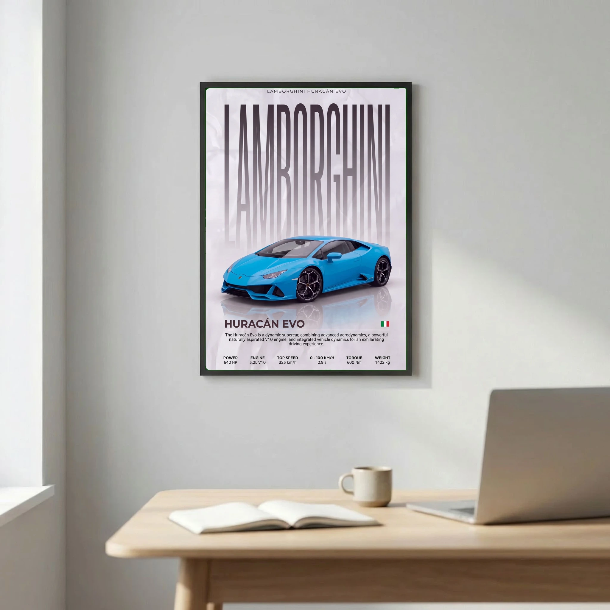 Blue Lamborghini Huracán EVO Poster – Modern Supercar Wall Art