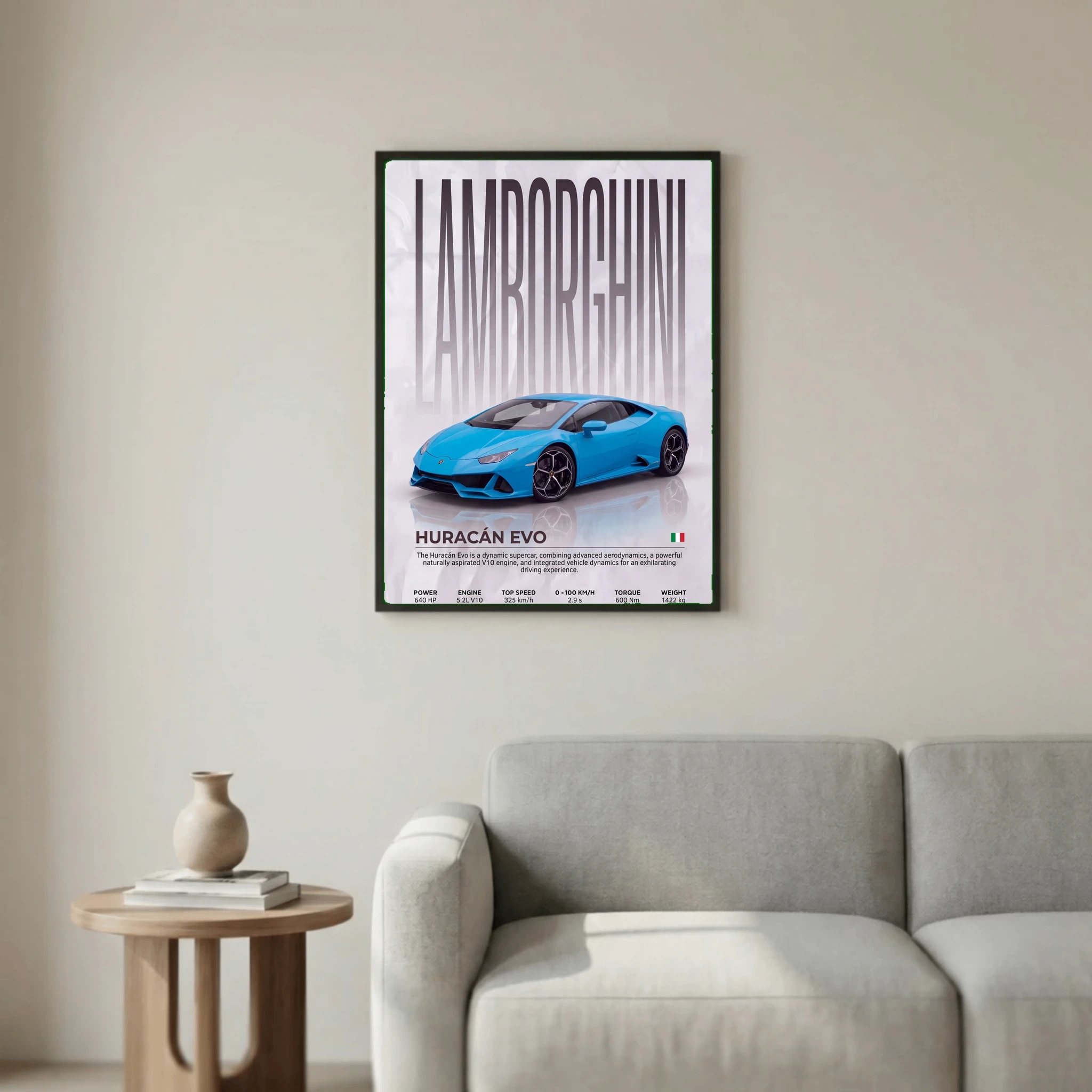 Blue Lamborghini Huracán EVO Poster – Modern Supercar Wall Art