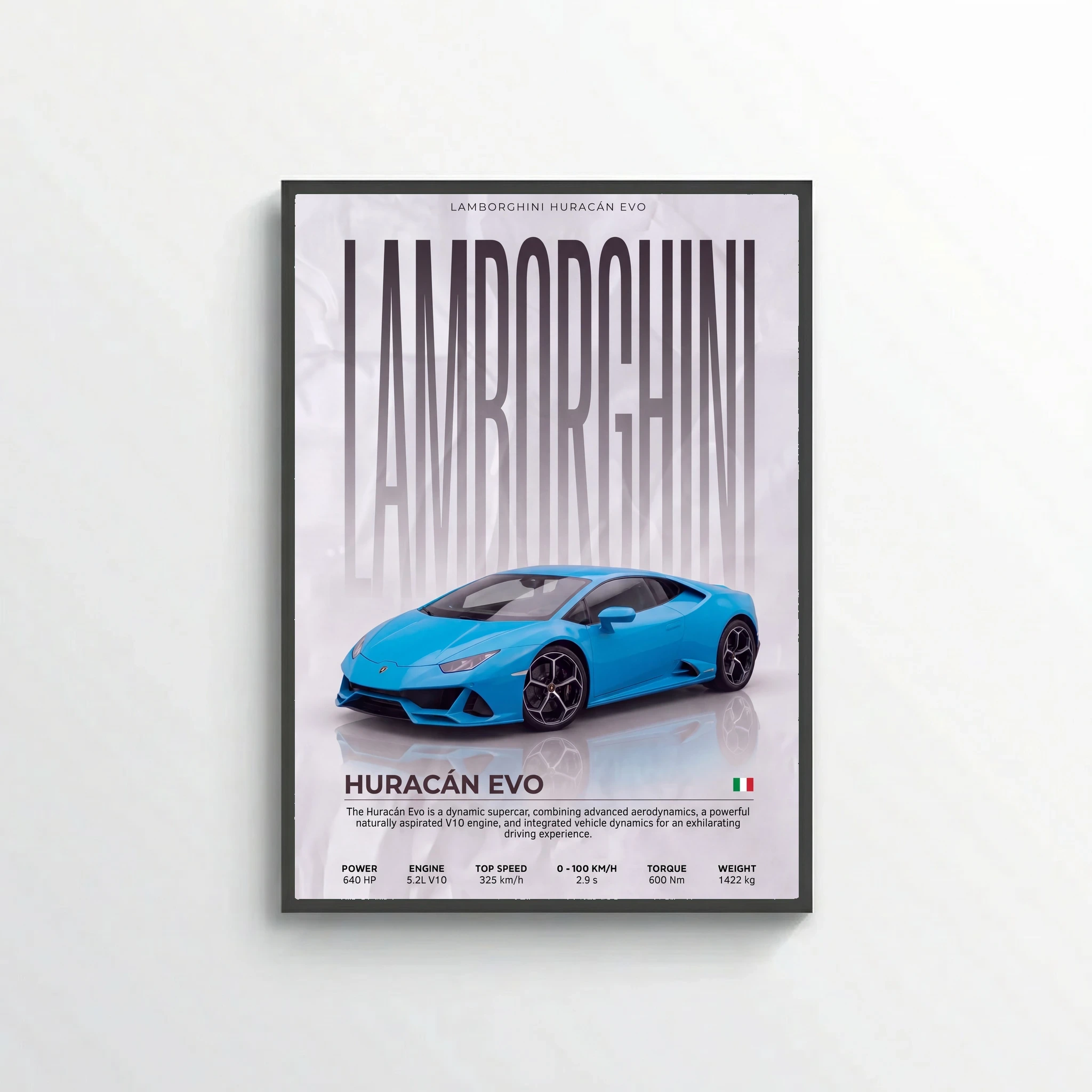 Blue Lamborghini Huracán EVO Poster – Modern Supercar Wall Art