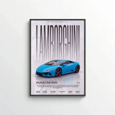 Blue Lamborghini Huracán EVO Poster – Modern Supercar Wall Art