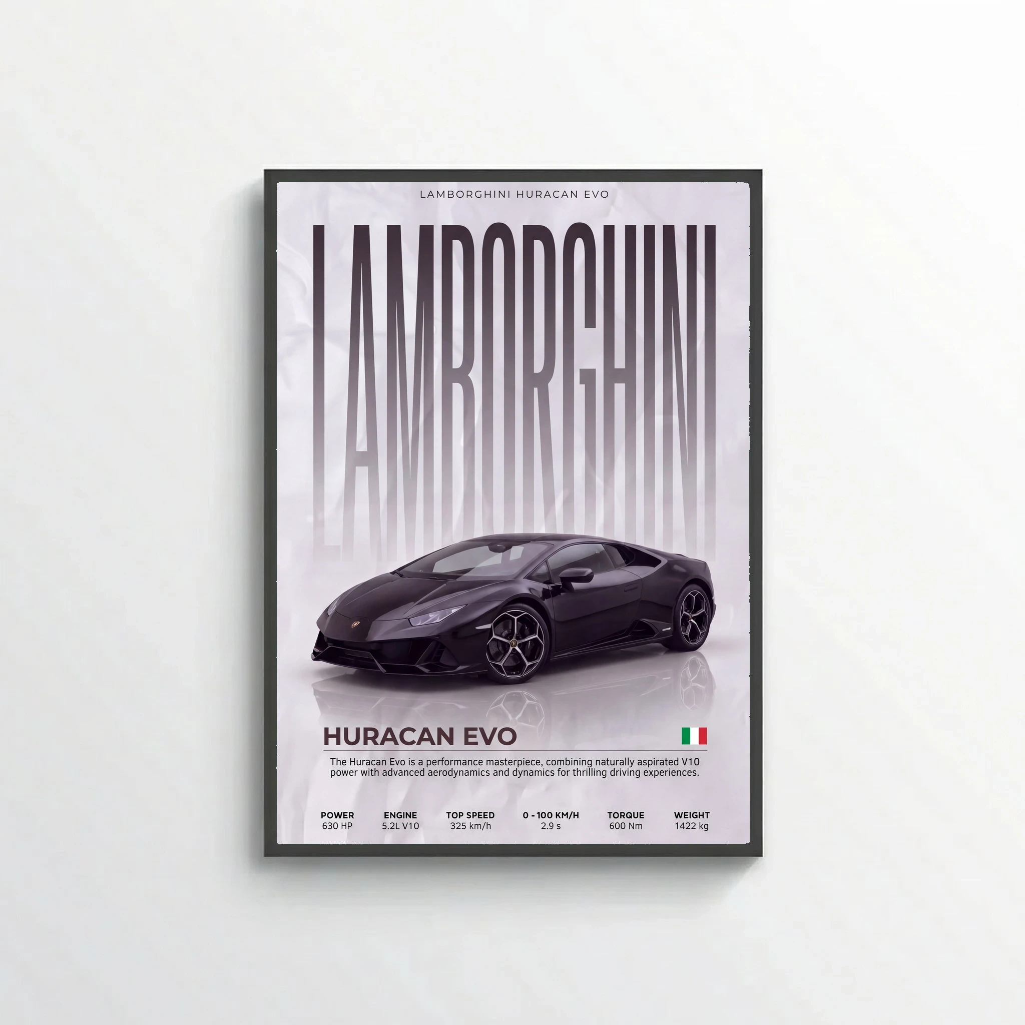 Black Lamborghini Huracán EVO Poster – Modern Supercar Wall Art