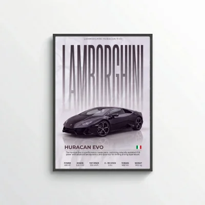 Black Lamborghini Huracán EVO Poster – Modern Supercar Wall Art
