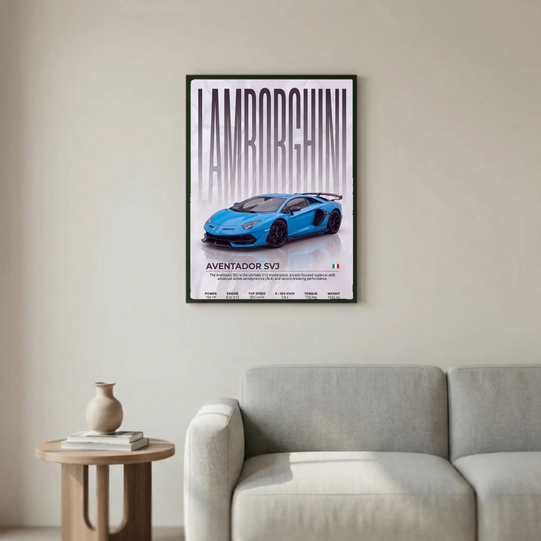 Blue Lamborghini Aventador SVJ Poster – Modern Supercar Wall Art