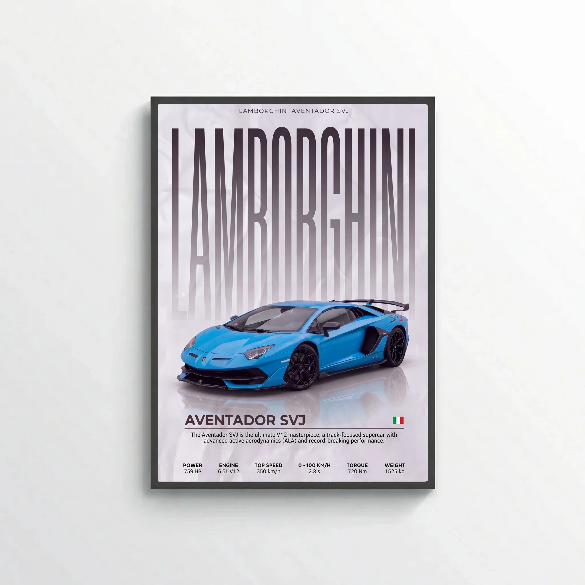 Blue Lamborghini Aventador SVJ Poster – Modern Supercar Wall Art