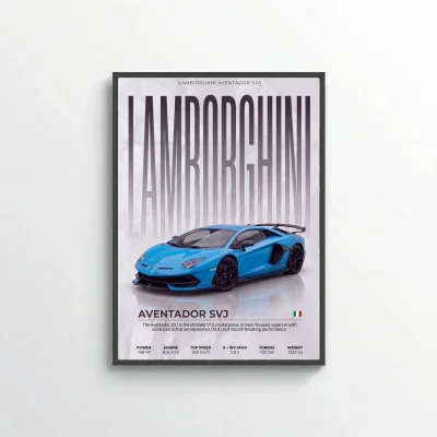 Blue Lamborghini Aventador SVJ Poster – Modern Supercar Wall Art