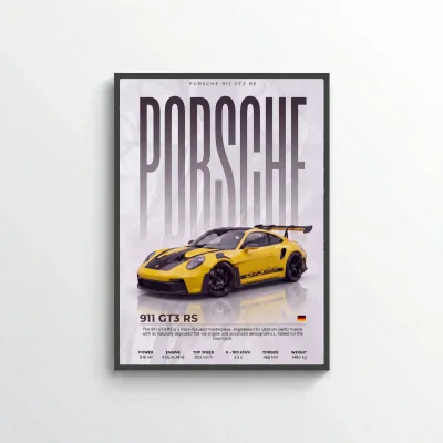 Yellow Porsche 911 GT3 RS Poster – Modern Supercar Wall Art