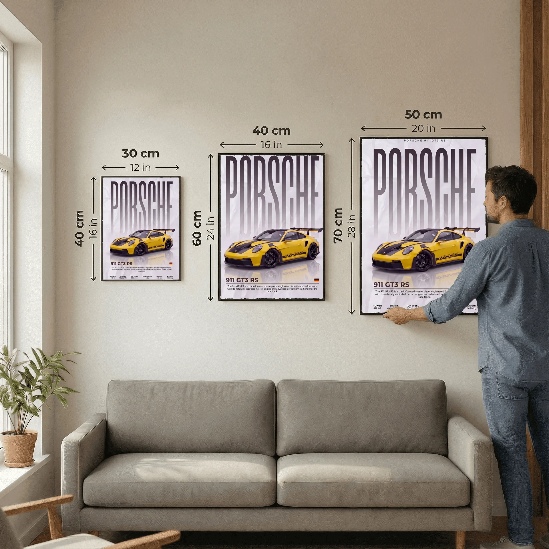 Yellow Porsche 911 GT3 RS Poster – Modern Supercar Wall Art