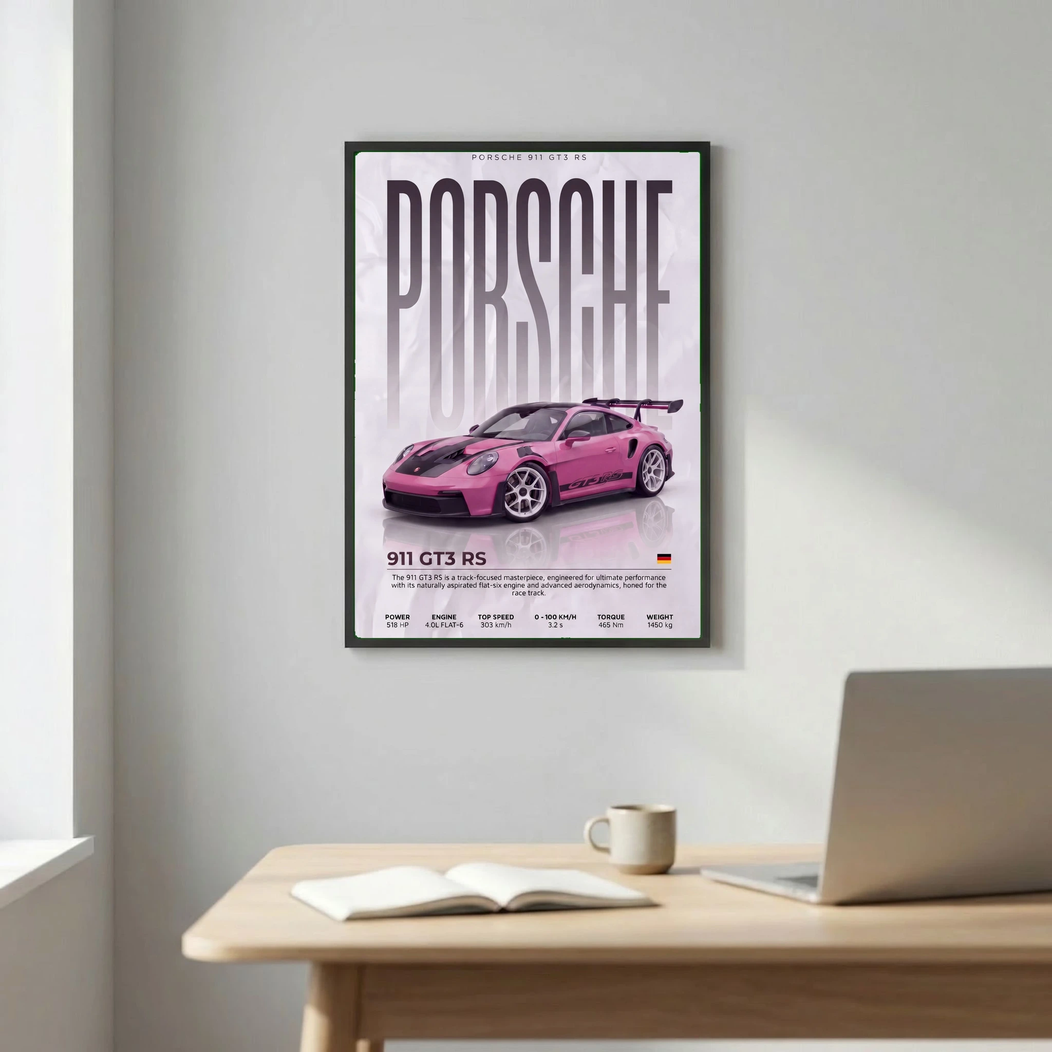 Pink Porsche 911 GT3 RS Poster – Modern Supercar Wall Art