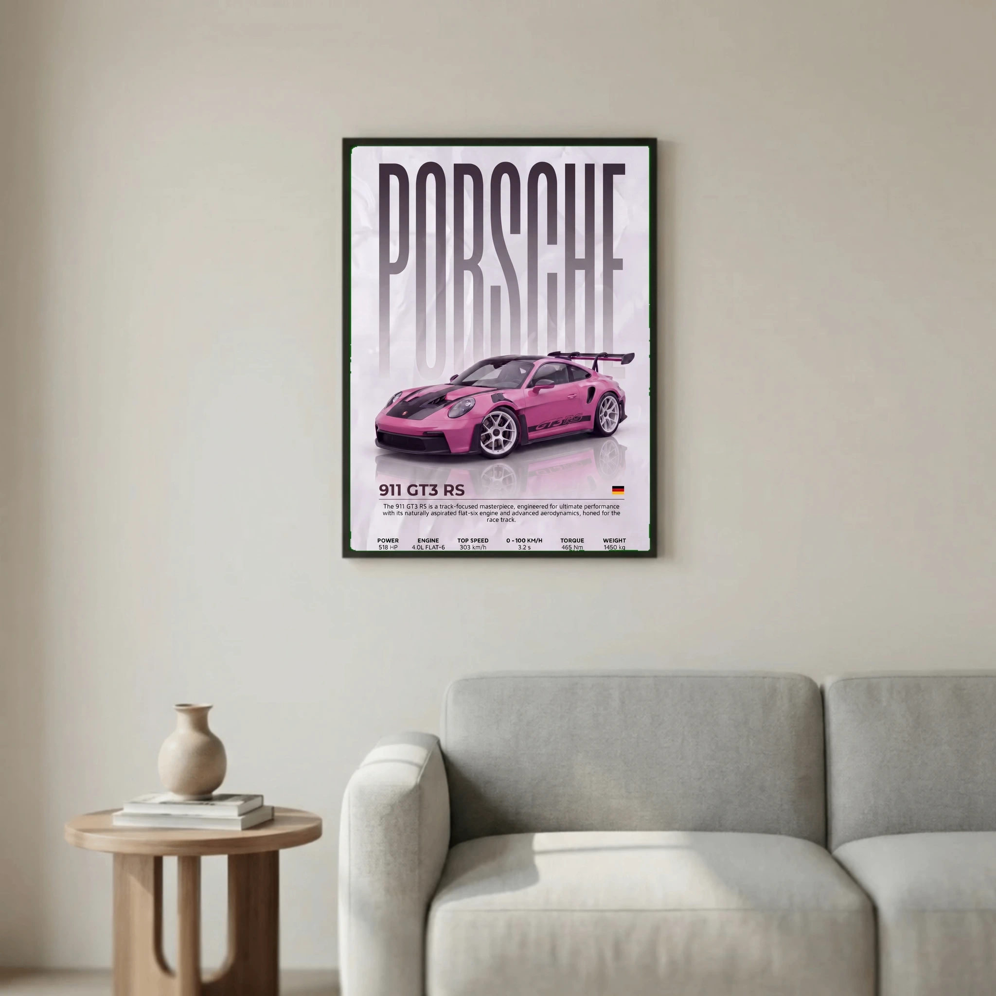 Pink Porsche 911 GT3 RS Poster – Modern Supercar Wall Art