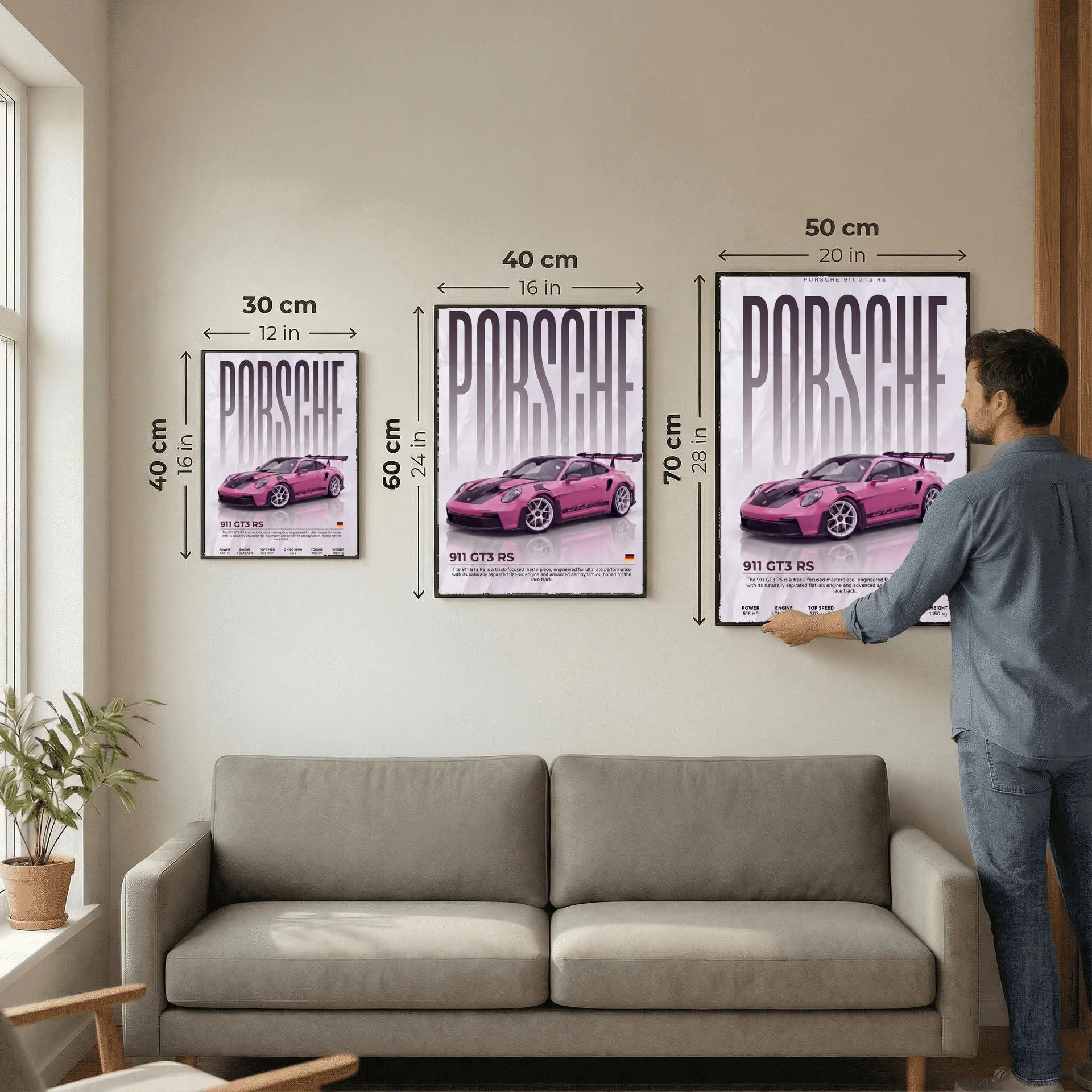 Pink Porsche 911 GT3 RS Poster – Modern Supercar Wall Art