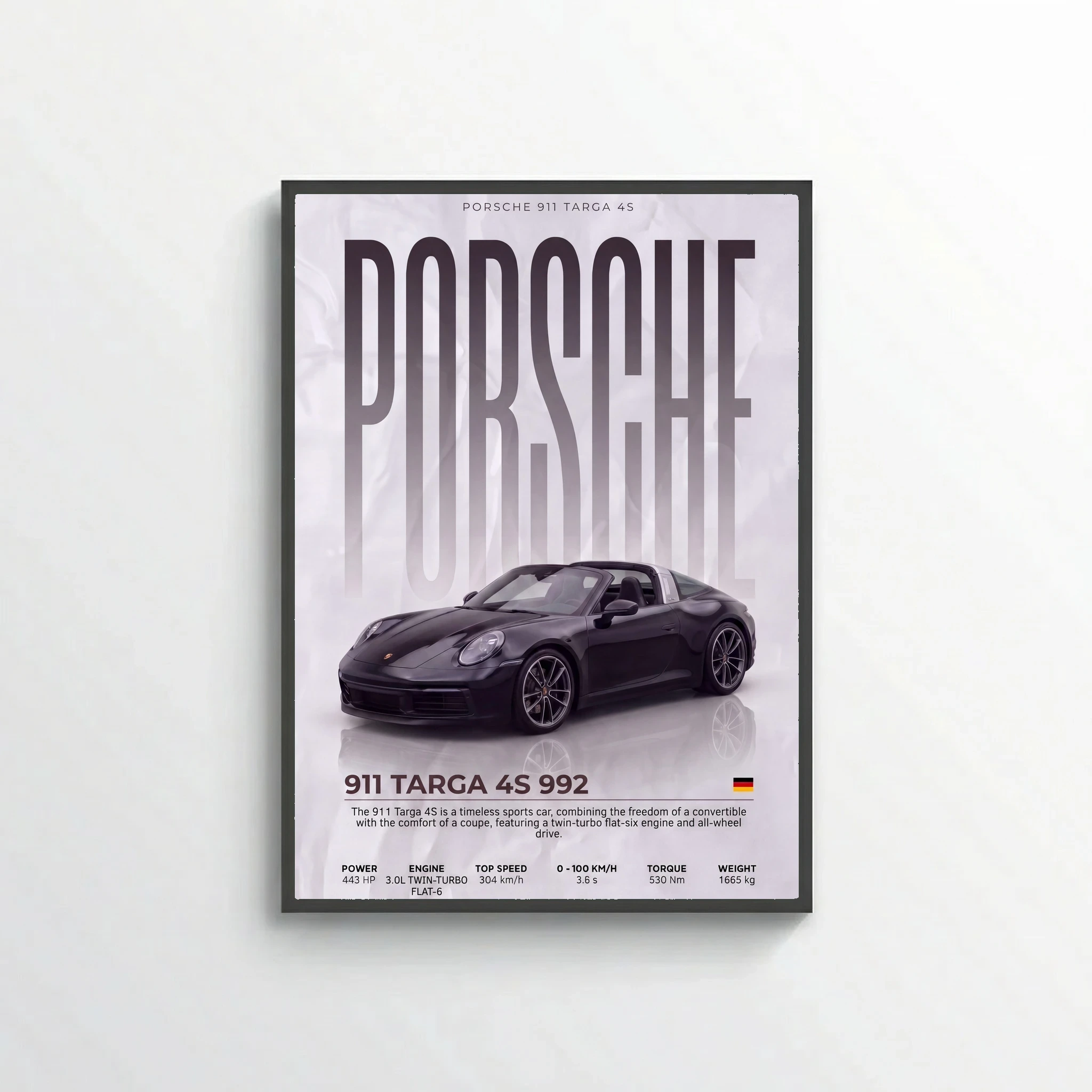 Porsche 911 Targa 4S 992 Poster – Modern Sports Car Wall Art