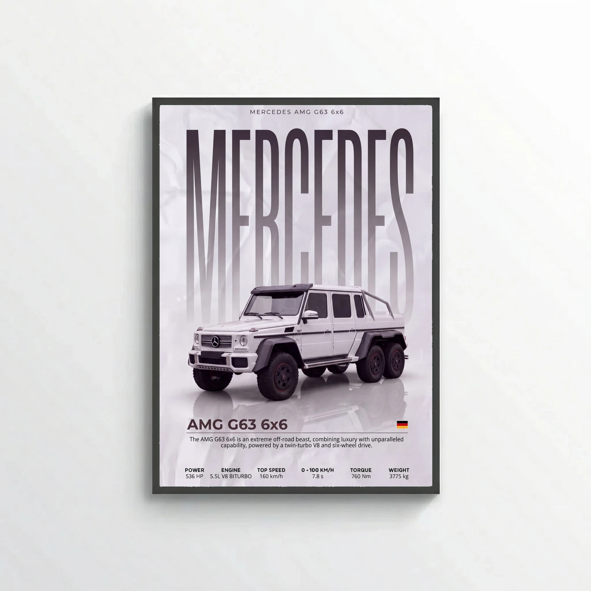 White Mercedes AMG G63 6x6 Poster – Modern Offroad Beast Wall Art