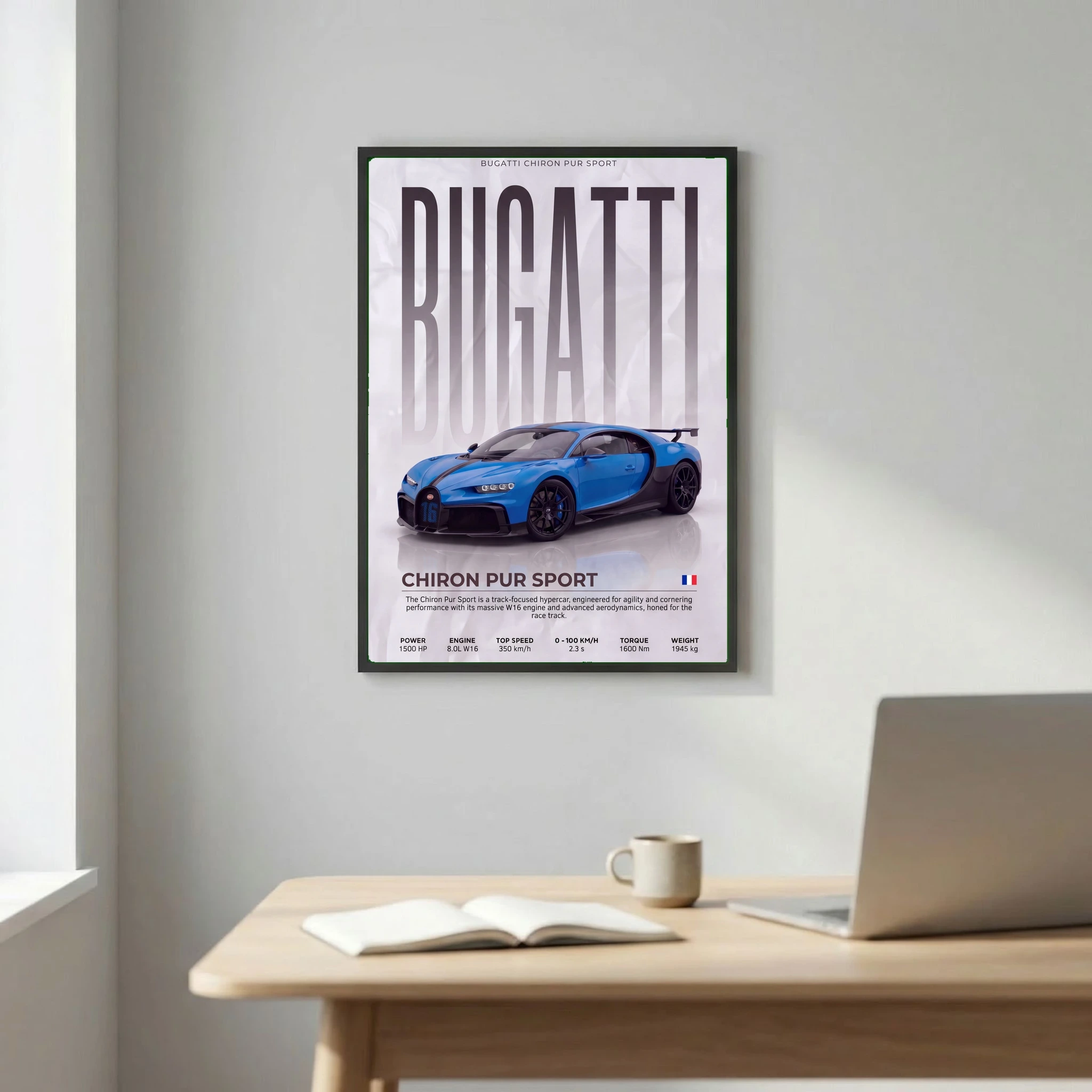 Blue Bugatti Chiron Pur Sport Poster – Modern Hypercar Wall Art