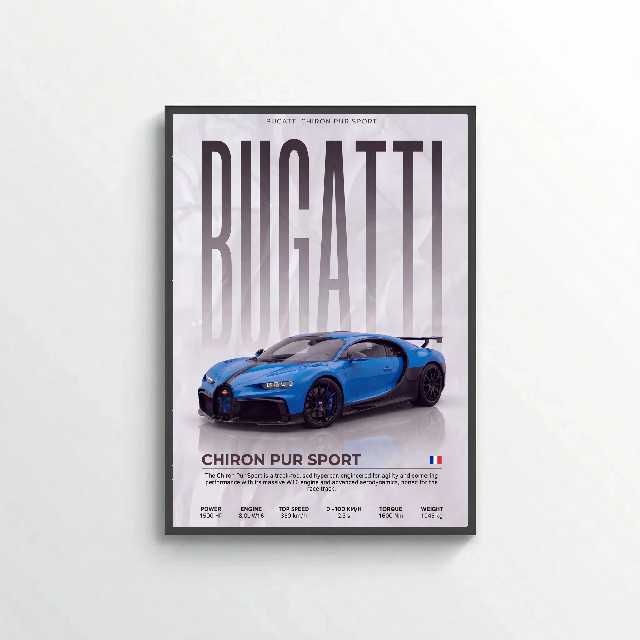 Blue Bugatti Chiron Pur Sport Poster – Modern Hypercar Wall Art