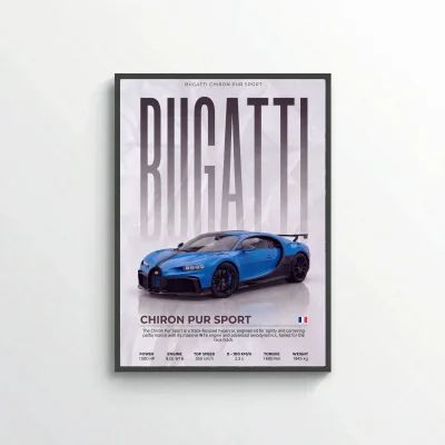 Blue Bugatti Chiron Pur Sport Poster – Modern Hypercar Wall Art