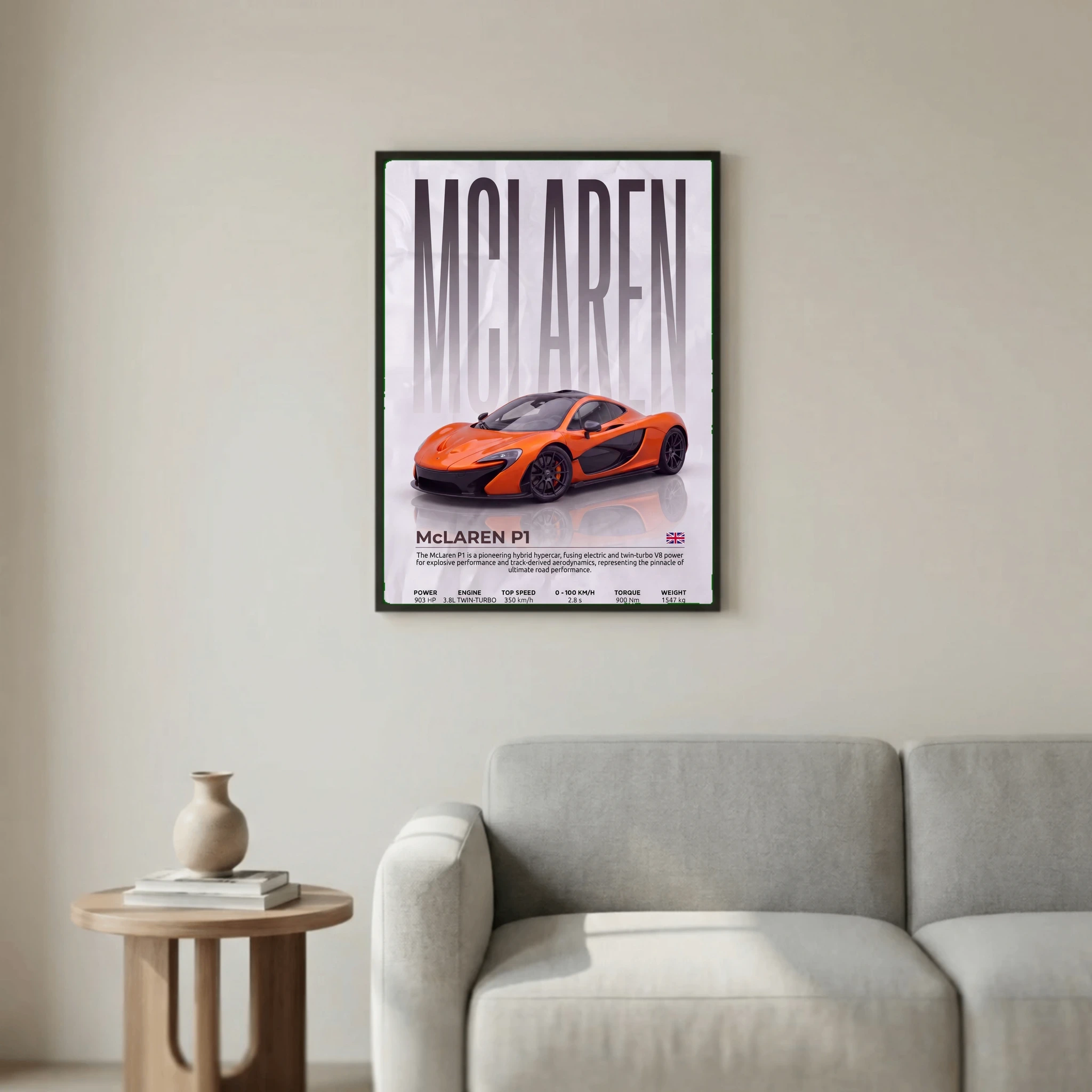 Orange McLaren P1 Poster – Modern Hypercar Wall Art