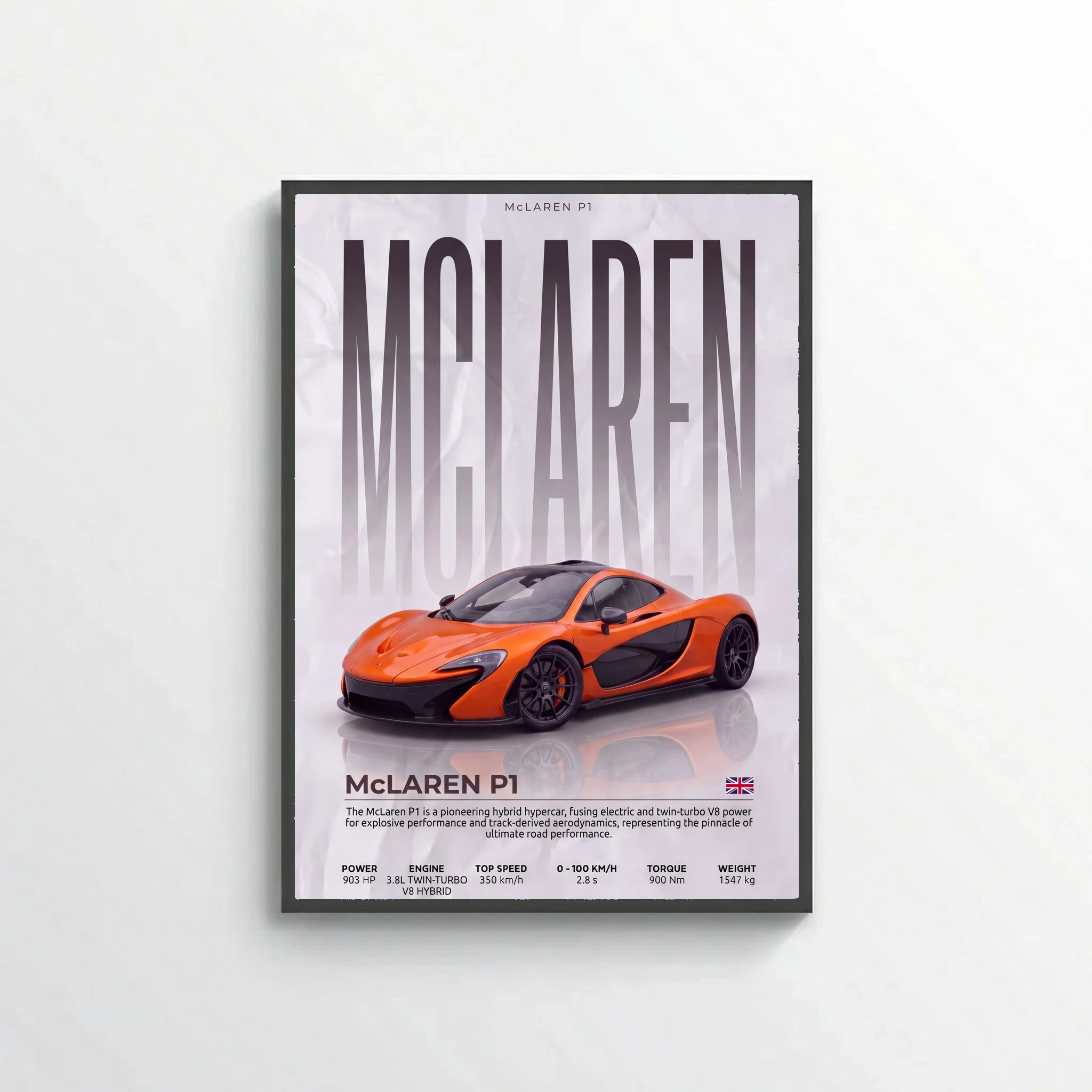 Orange McLaren P1 Poster – Modern Hypercar Wall Art