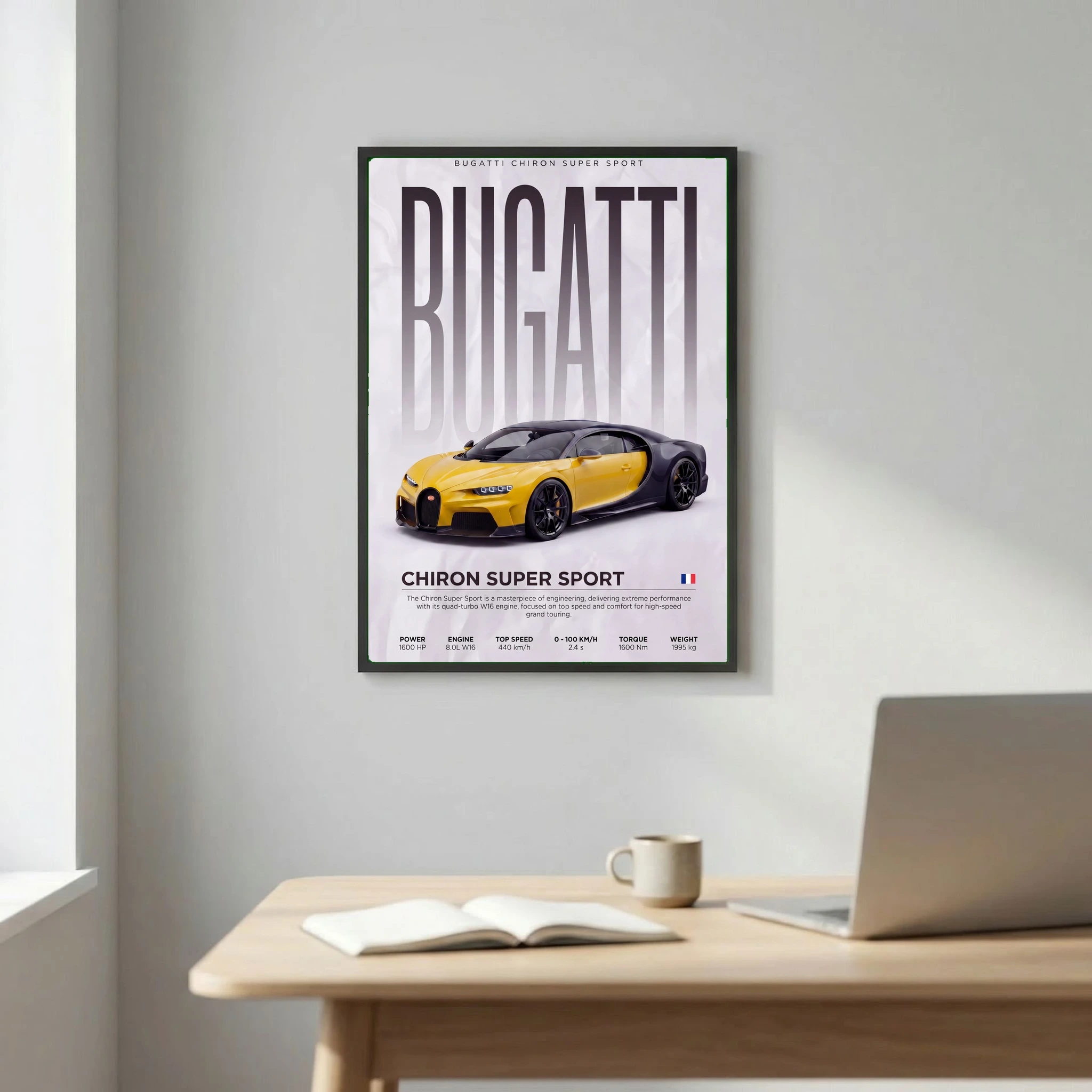 Yellow Bugatti Chiron Super Sport 300+ Poster – Modern Hypercar Wall Art
