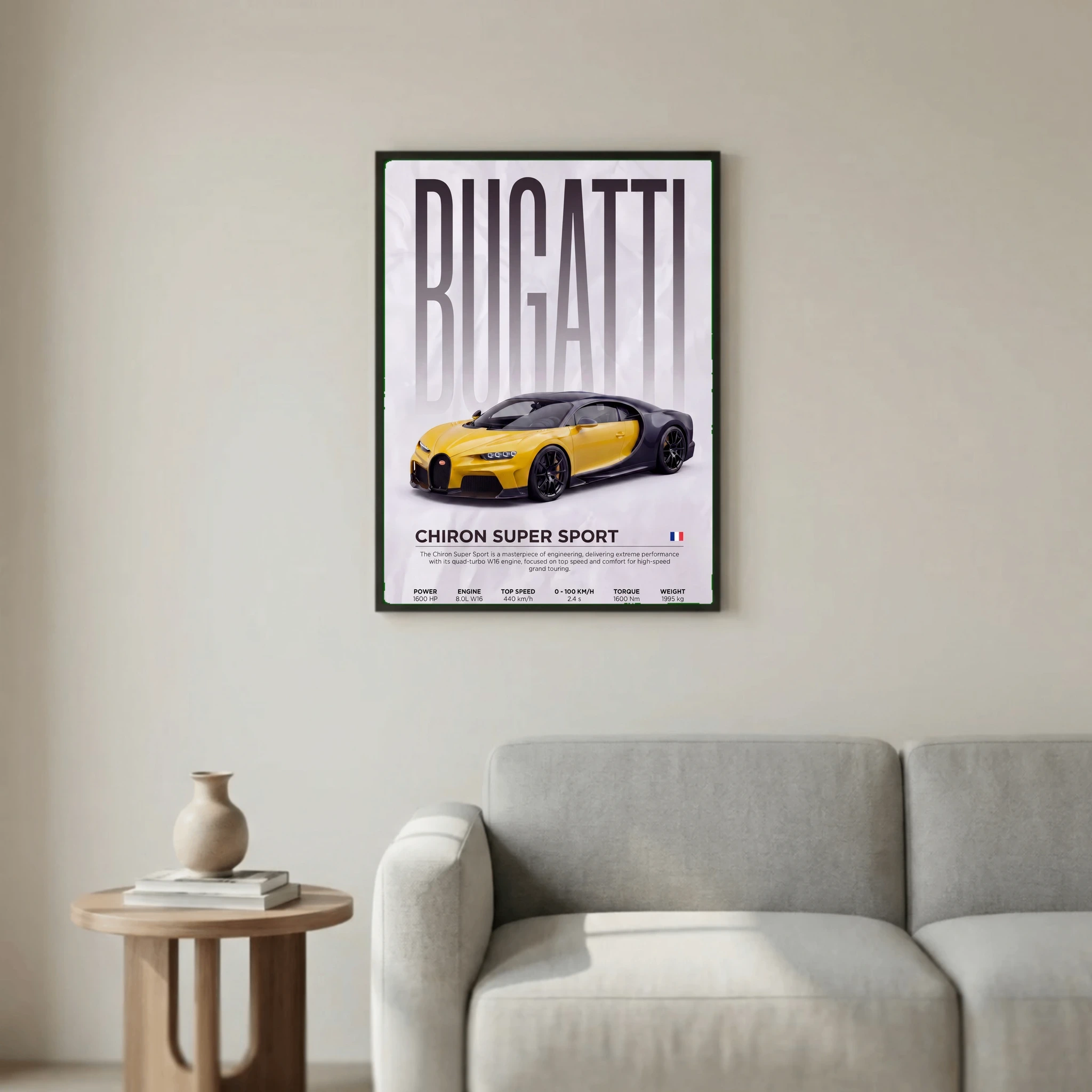 Yellow Bugatti Chiron Super Sport 300+ Poster – Modern Hypercar Wall Art