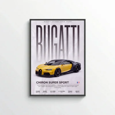 Yellow Bugatti Chiron Super Sport 300+ Poster – Modern Hypercar Wall Art