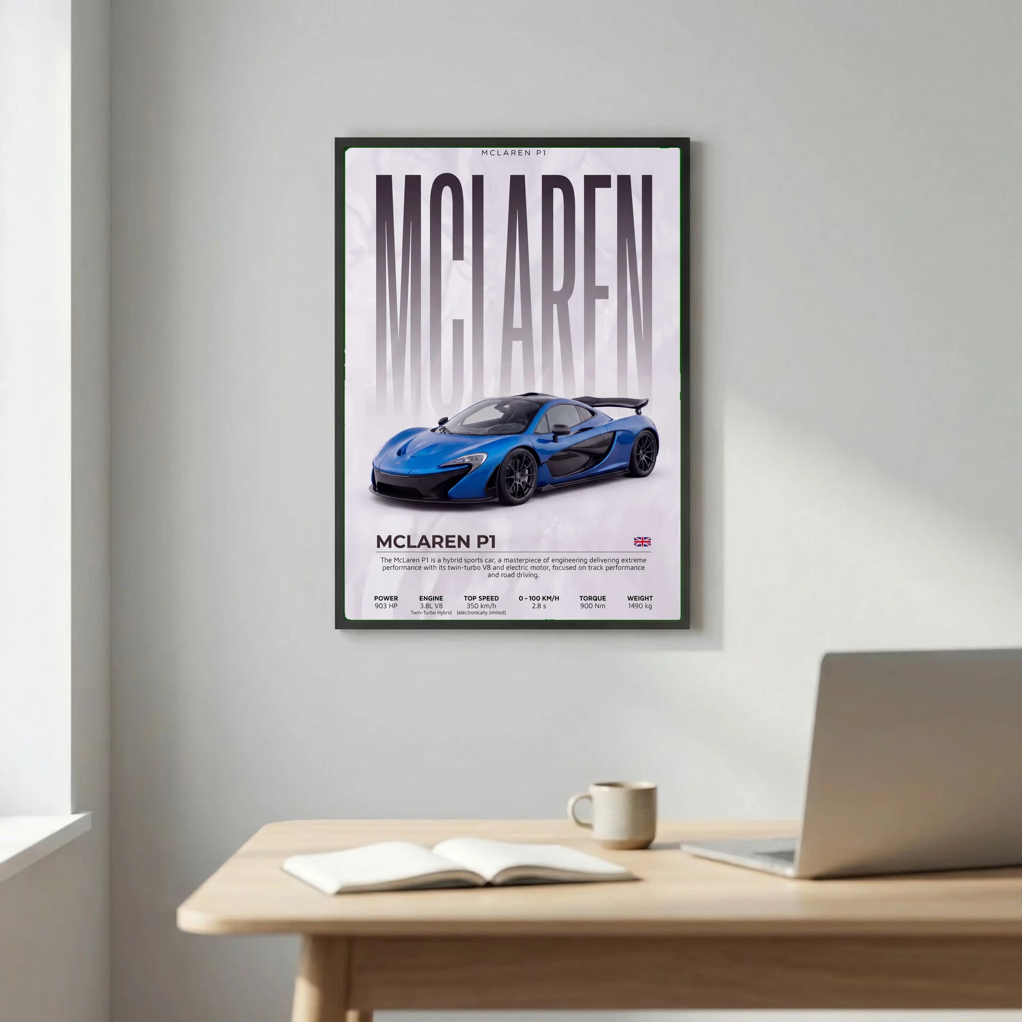Blue McLaren P1 Poster – Modern Hypercar Wall Art