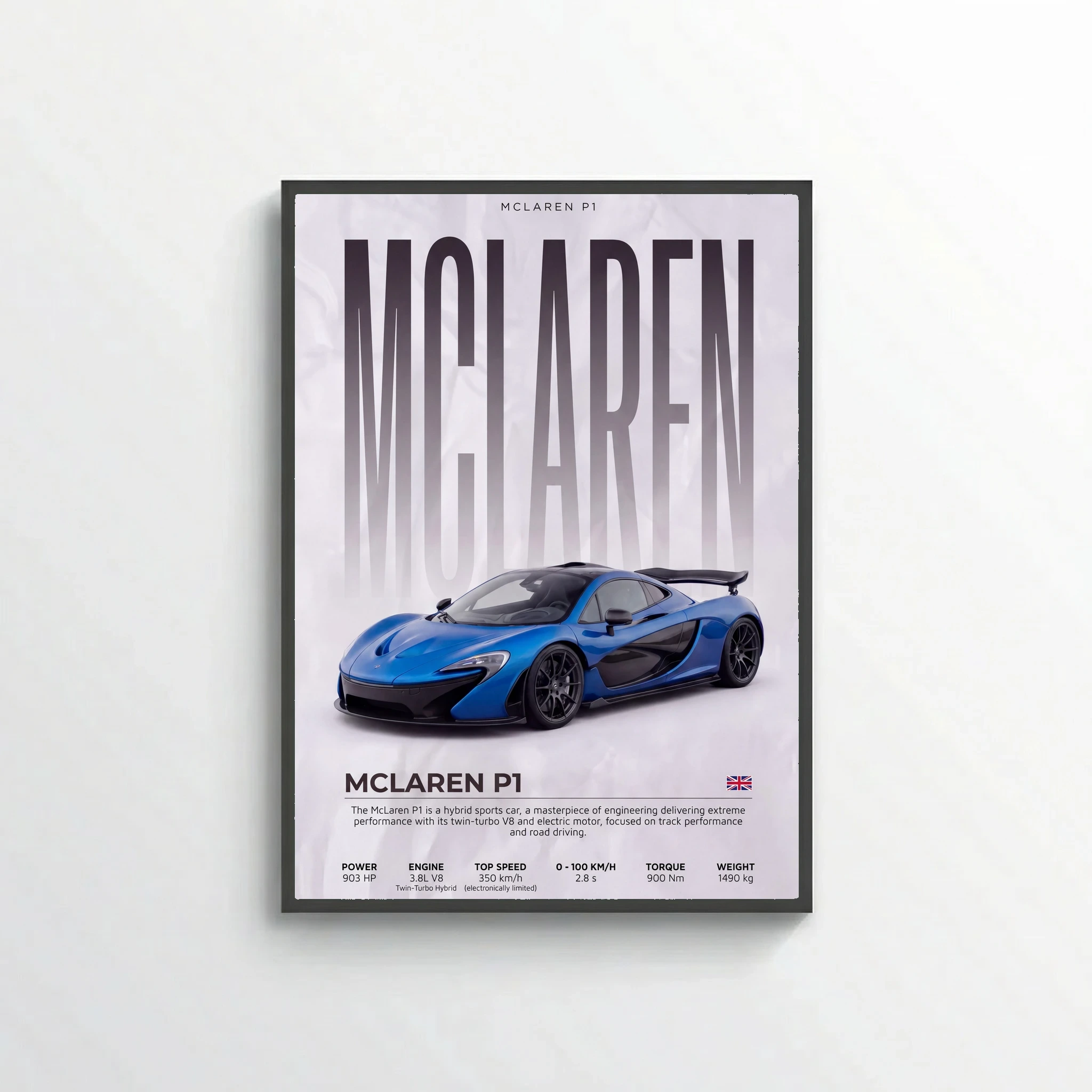 Blue McLaren P1 Poster – Modern Hypercar Wall Art