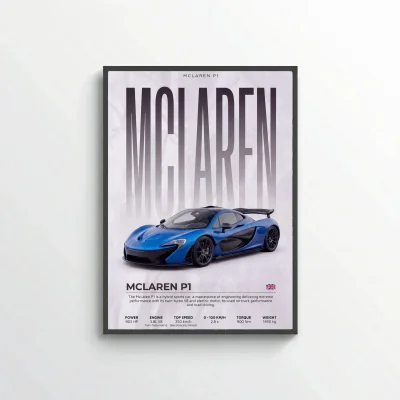 Blue McLaren P1 Poster – Modern Hypercar Wall Art