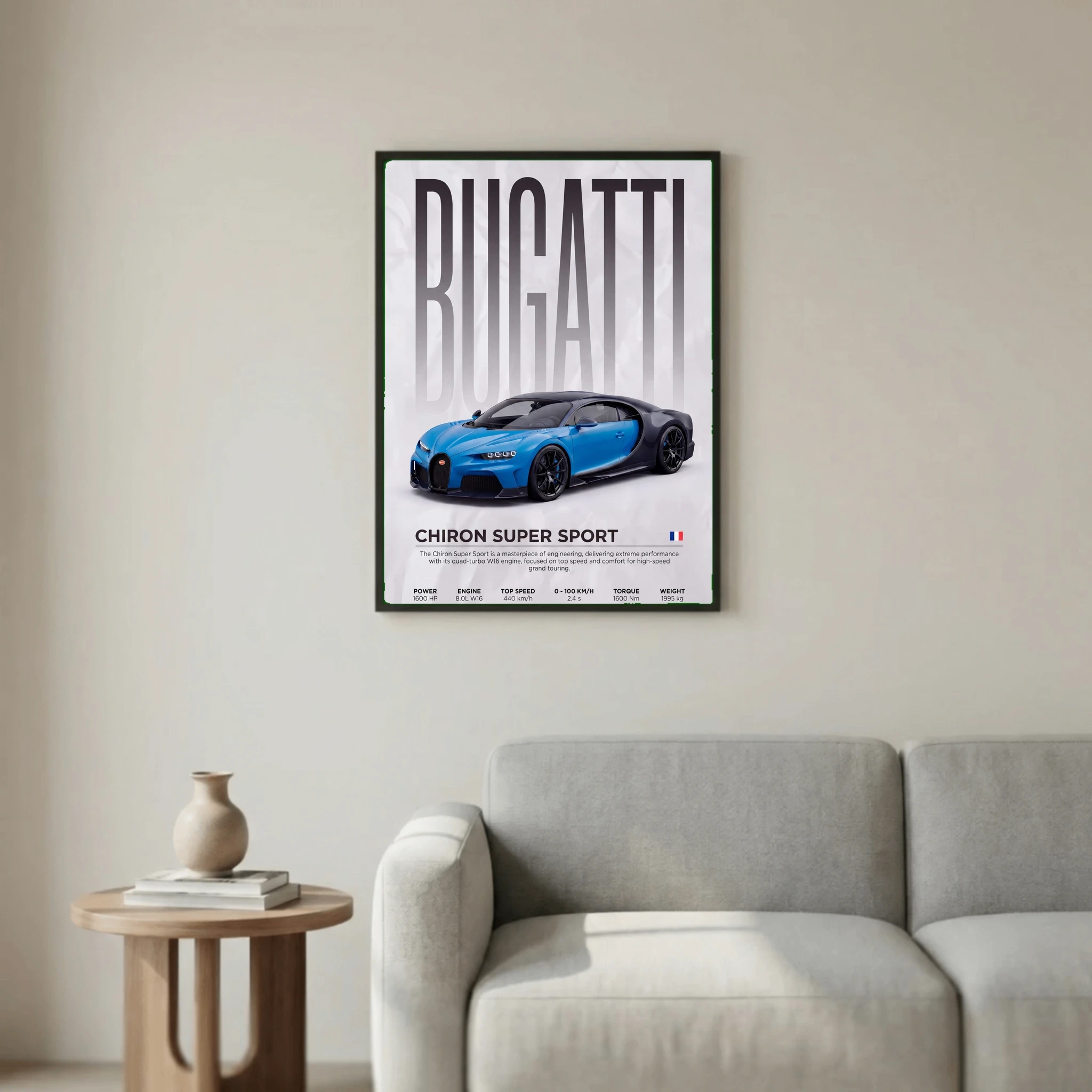 Blue Bugatti Chiron Super Sport 300+ Poster – Modern Hypercar Wall Art