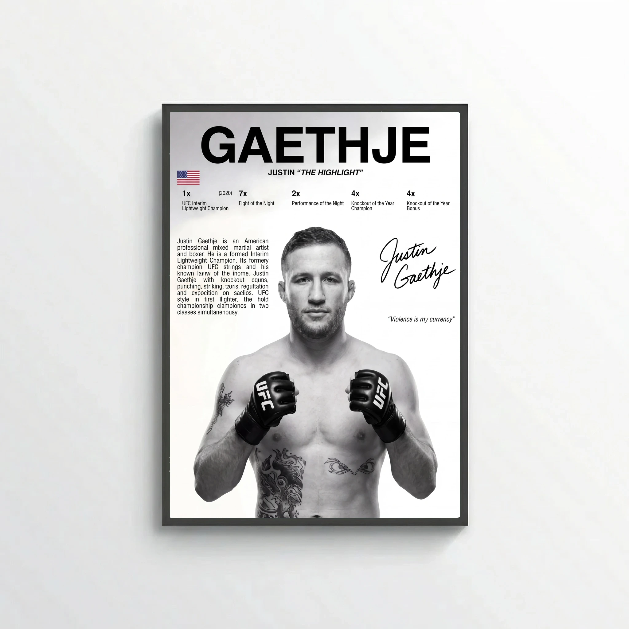 Justin Gaethje Poster – Bold UFC-Inspired Wall Art Print