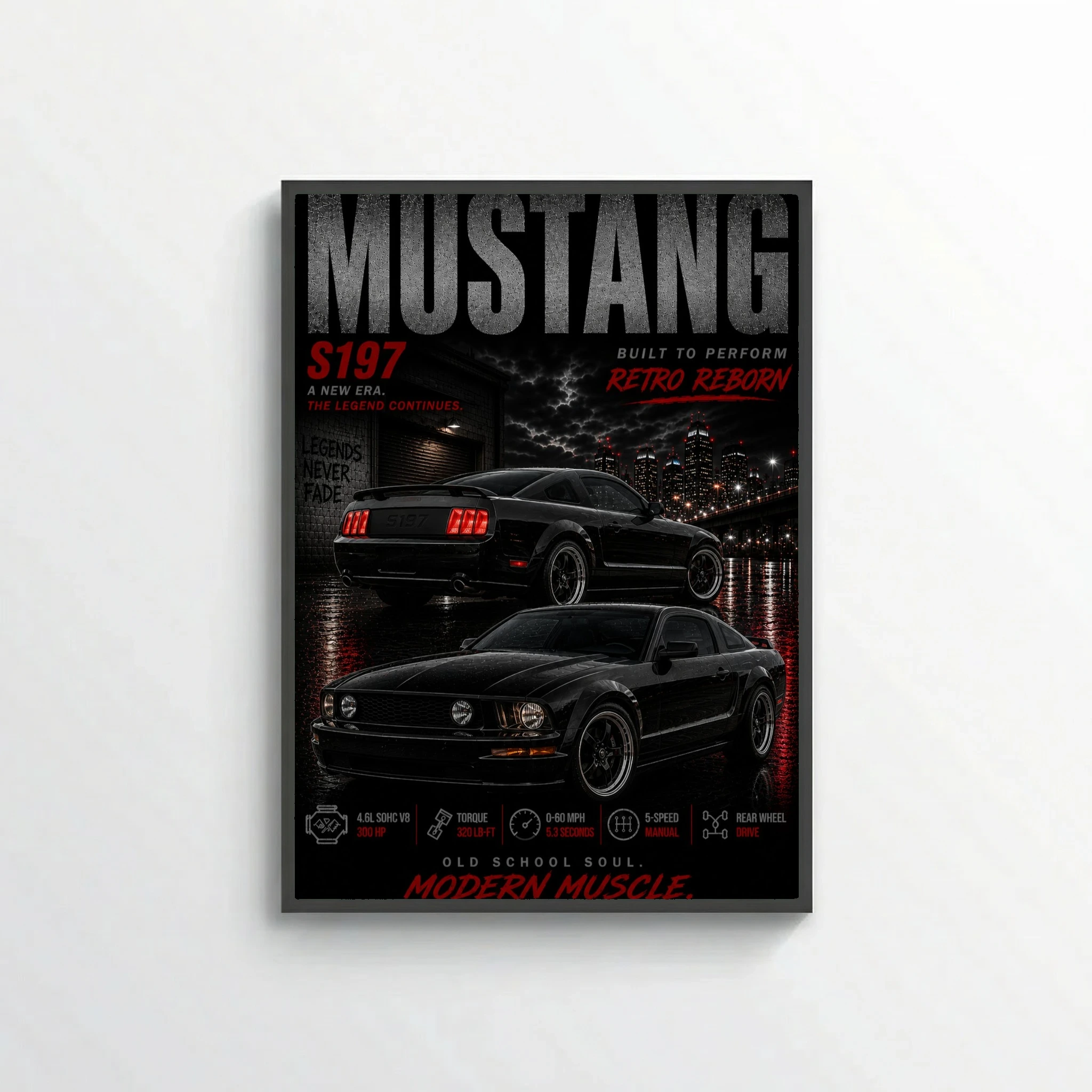 Ford Mustang S197 2005 Poster - Retro Reborn Modern Muscle Car Art