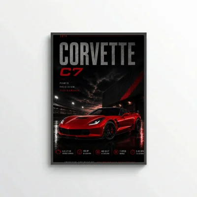 Chevrolet Corvette C7 2014 Poster - American Engineering Sports Car Art