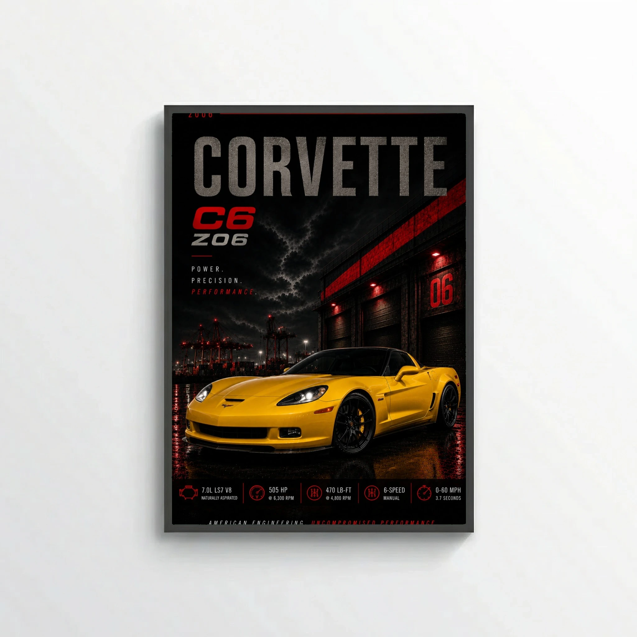Chevrolet Corvette C6 Z06 2006 Poster - American Engineering Supercar Art
