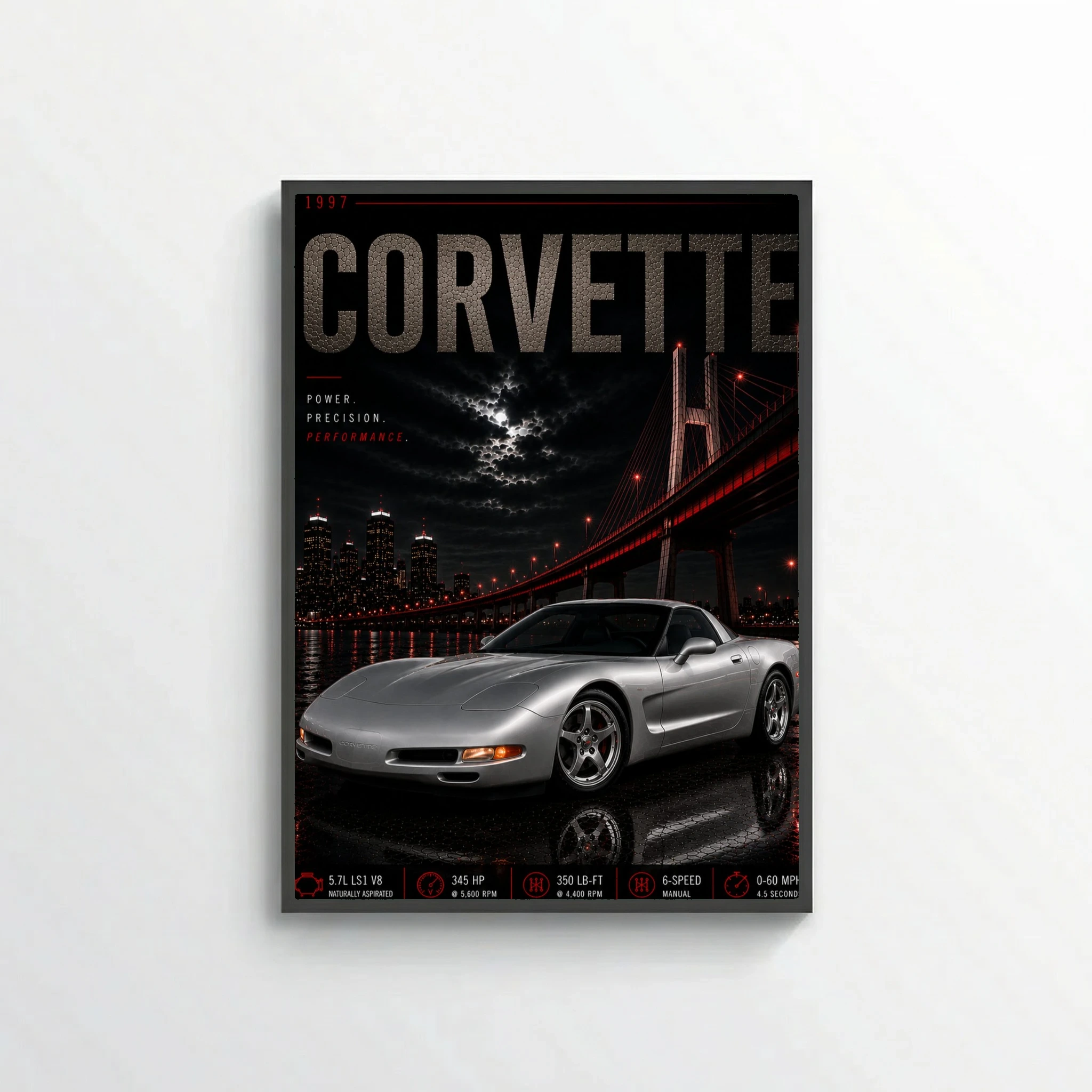 Chevrolet Corvette C5 1997 Poster - American Engineering Classic Car Art