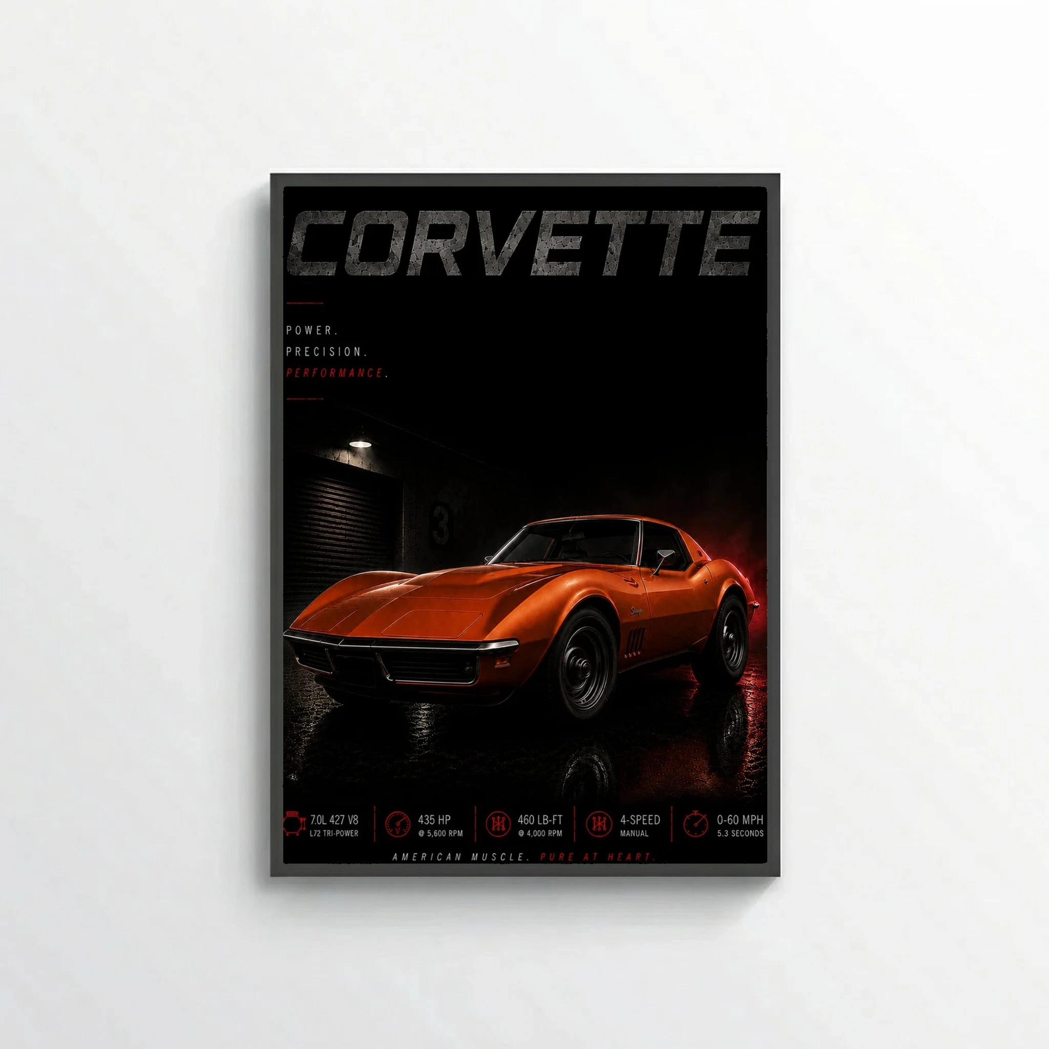 Chevrolet Corvette C3 Stingray 1969 Poster - American Muscle Vintage Car Art