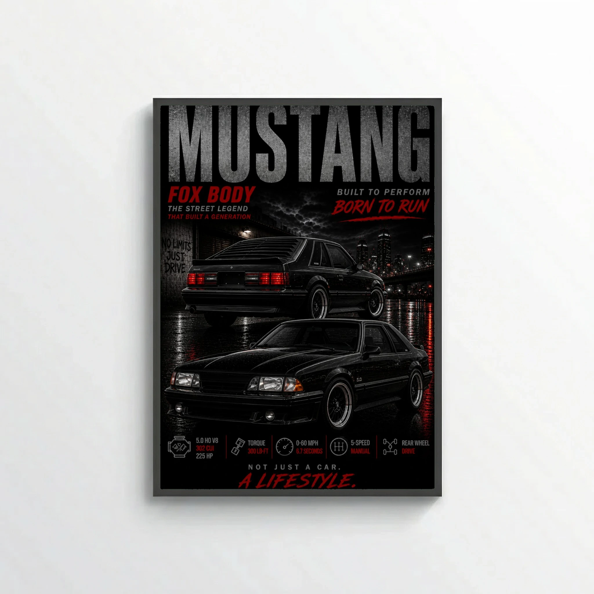 Ford Mustang Fox Body 1990 Poster - Pure American Muscle Street Legend Art
