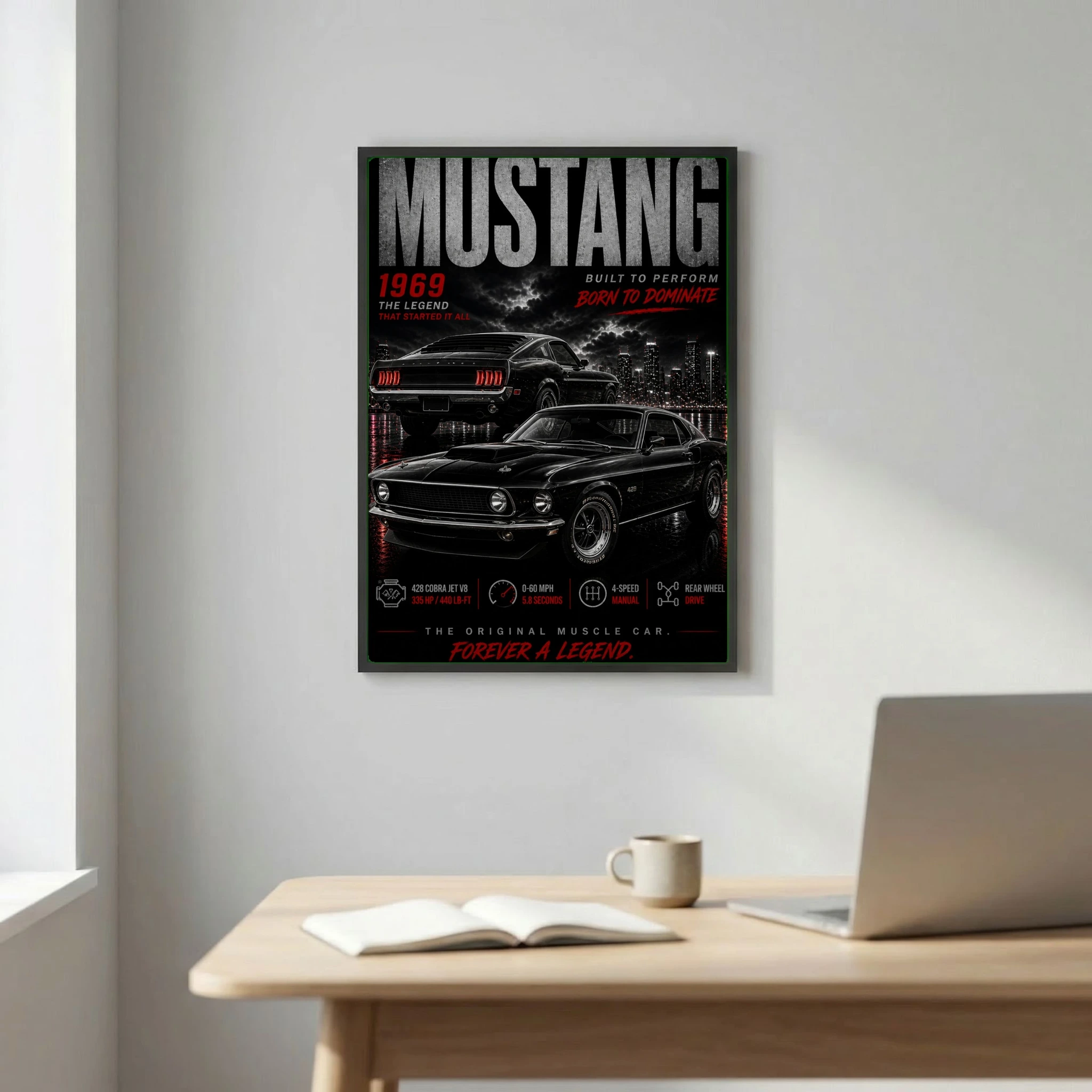 Ford Mustang 1969 Poster - 428 Cobra Jet Pure American Muscle Car Art