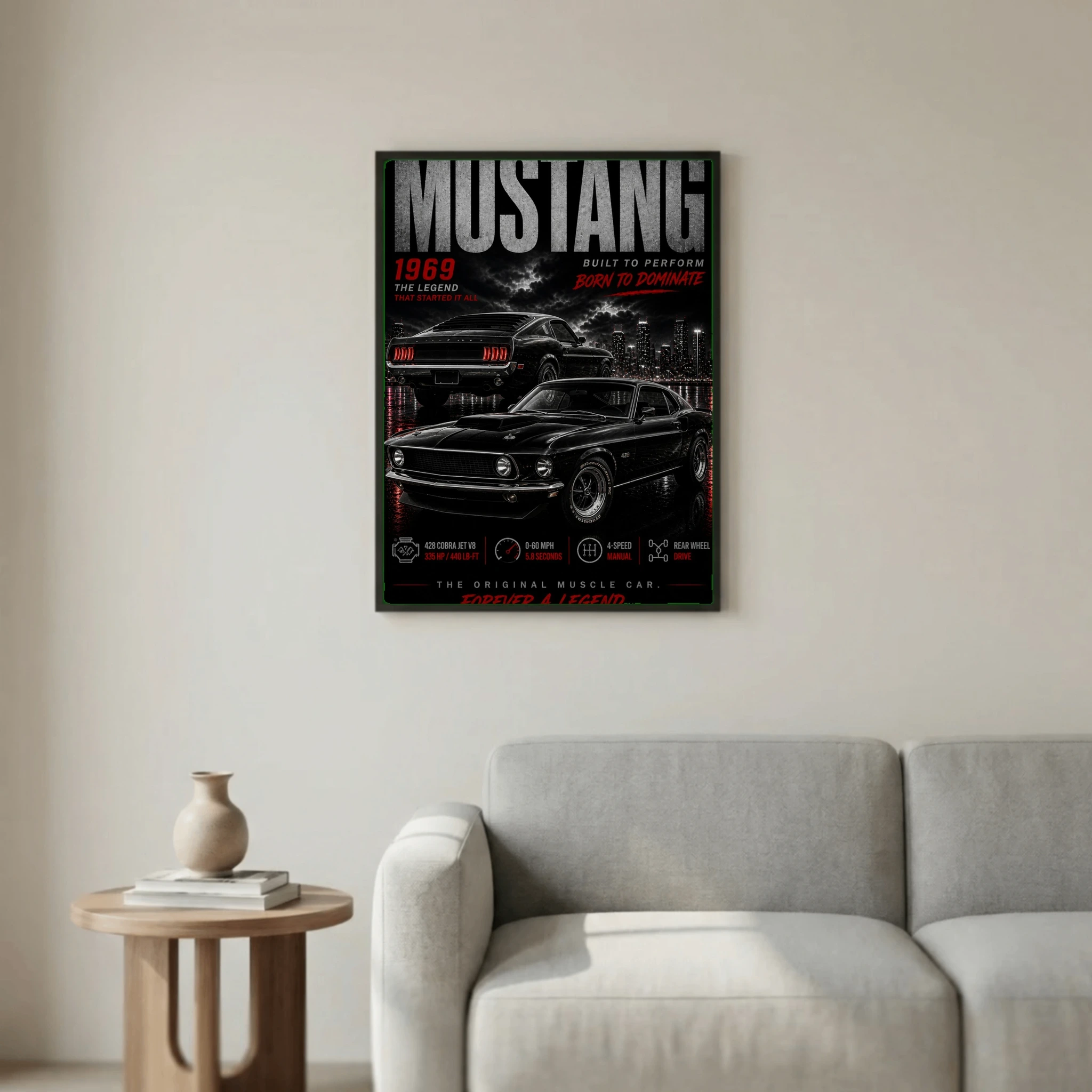 Ford Mustang 1969 Poster - 428 Cobra Jet Pure American Muscle Car Art