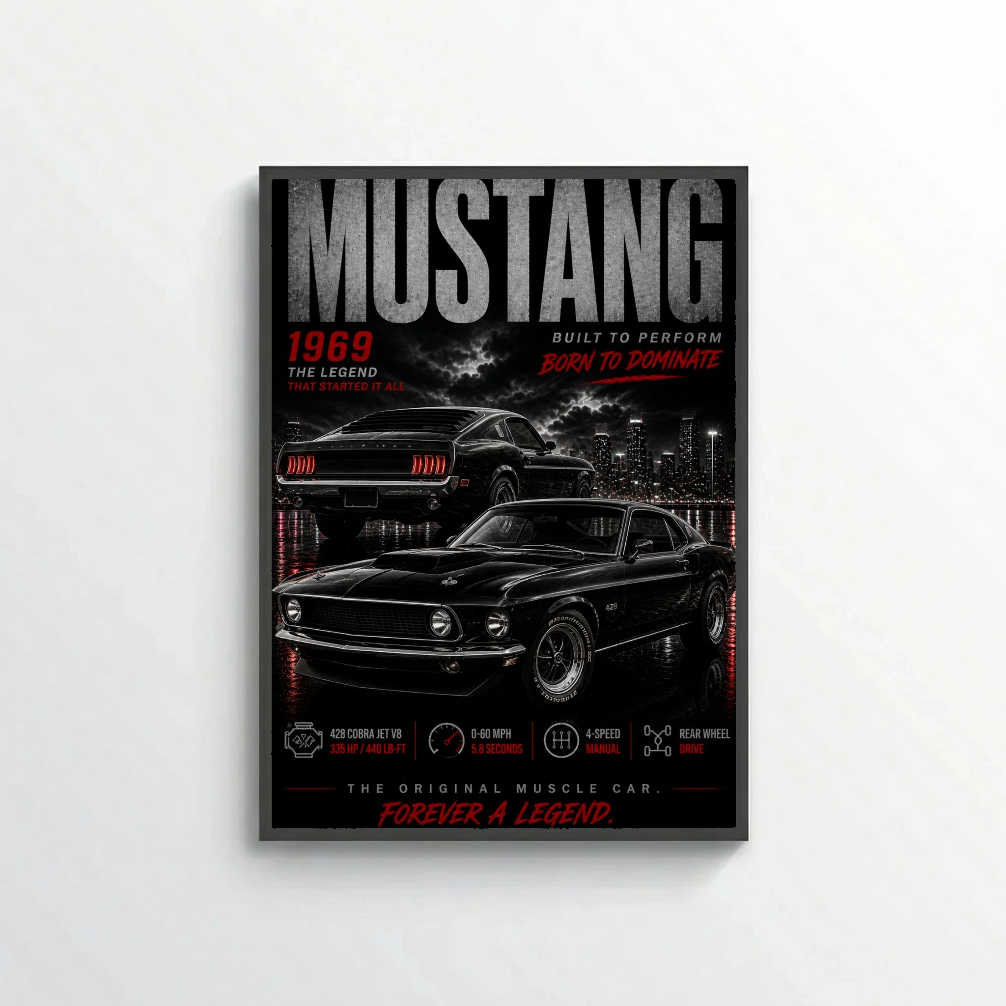 Ford Mustang 1969 Poster - 428 Cobra Jet Pure American Muscle Car Art