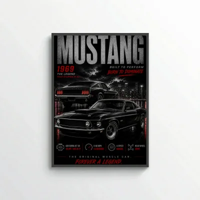 Ford Mustang 1969 Poster - 428 Cobra Jet Pure American Muscle Car Art