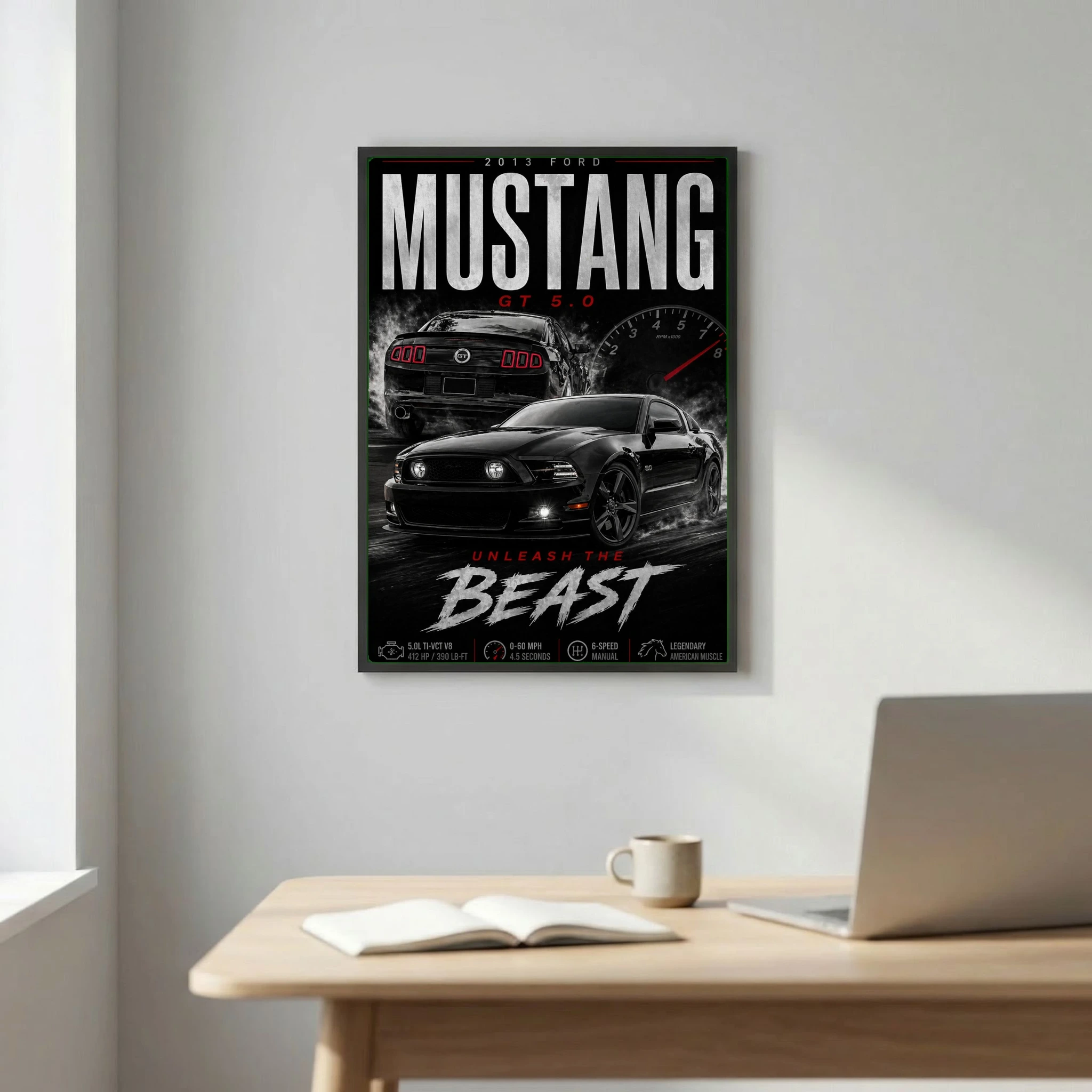 Ford Mustang GT 5.0 2013 Poster - Unleash The Beast Muscle Car Art